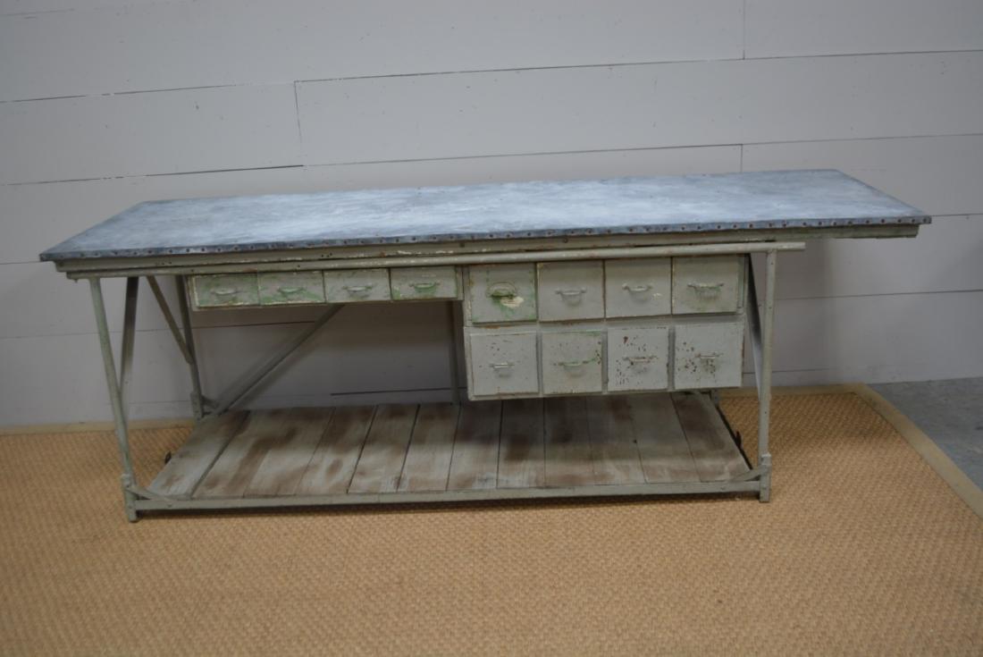 Industrial Galvanized Top Work Table w/ Drawers 33: Industrial Galvanized Top Work Table w/ Drawers 33 1/2"H, 93 3/4" x 30"