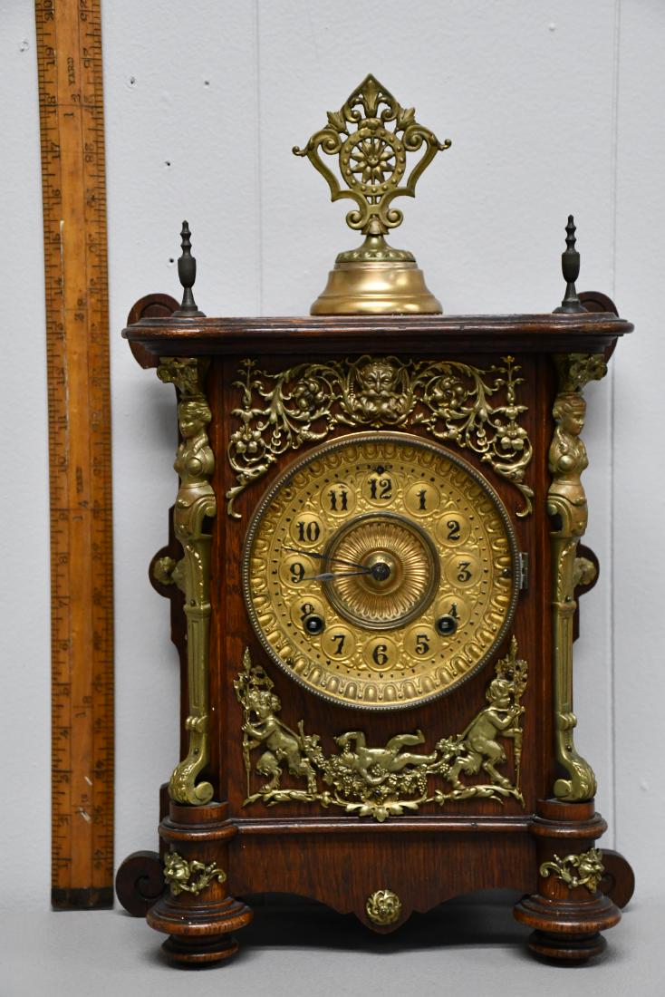 Oak & Ormolu Parlor Clock- Works: Oak & Ormolu Parlor Clock- Works