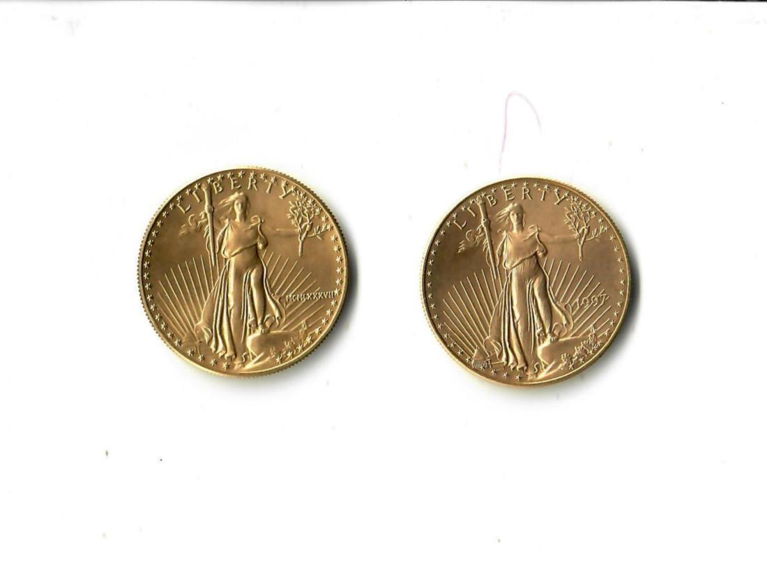 2 Pc Lot 1 Oz American Eagle Gold Bullion Coin