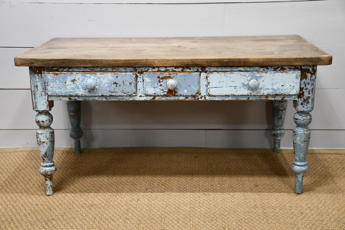 Painted French Work Table in old blue painted (1 of 5)