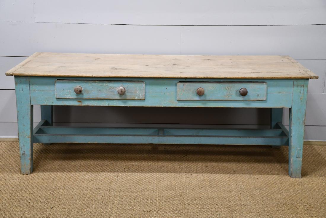 19th C. French Painted Two Drawer Work Table in old (1 of 3)
