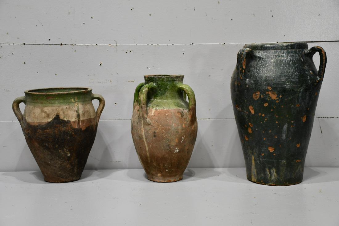 3pc. Lot of 19th C. French Glazed Olive Jars 13"H    / (1 of 3)