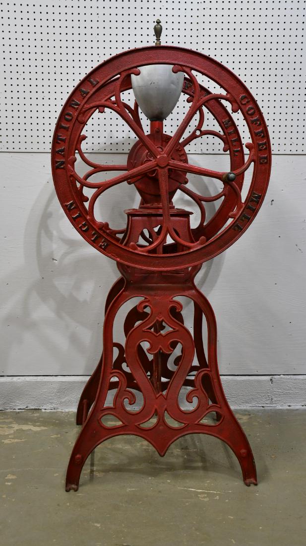 Red Floor Model Coffee Grinder 62"H, 19" x 25": Red Floor Model Coffee Grinder 62"H, 19" x 25"