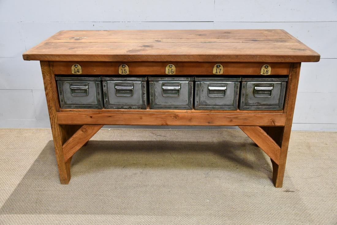 Industrial Work Table w/ Metal Bins 35"H, 64"L,: Industrial Work Table w/ Metal Bins 35"H, 64"L, 27"W