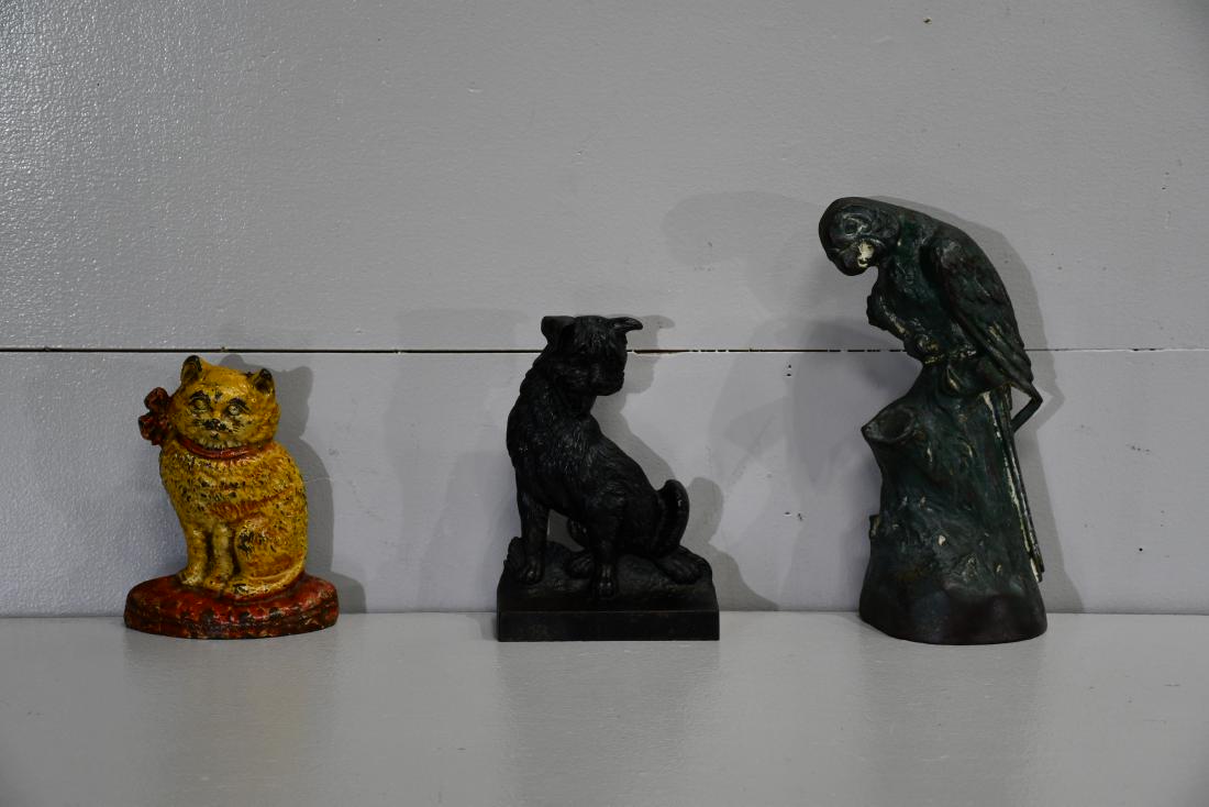 3pc. Lot of Door Stops - Dog, Cat, Parrot: 3pc. Lot of Door Stops - Dog, Cat, Parrot