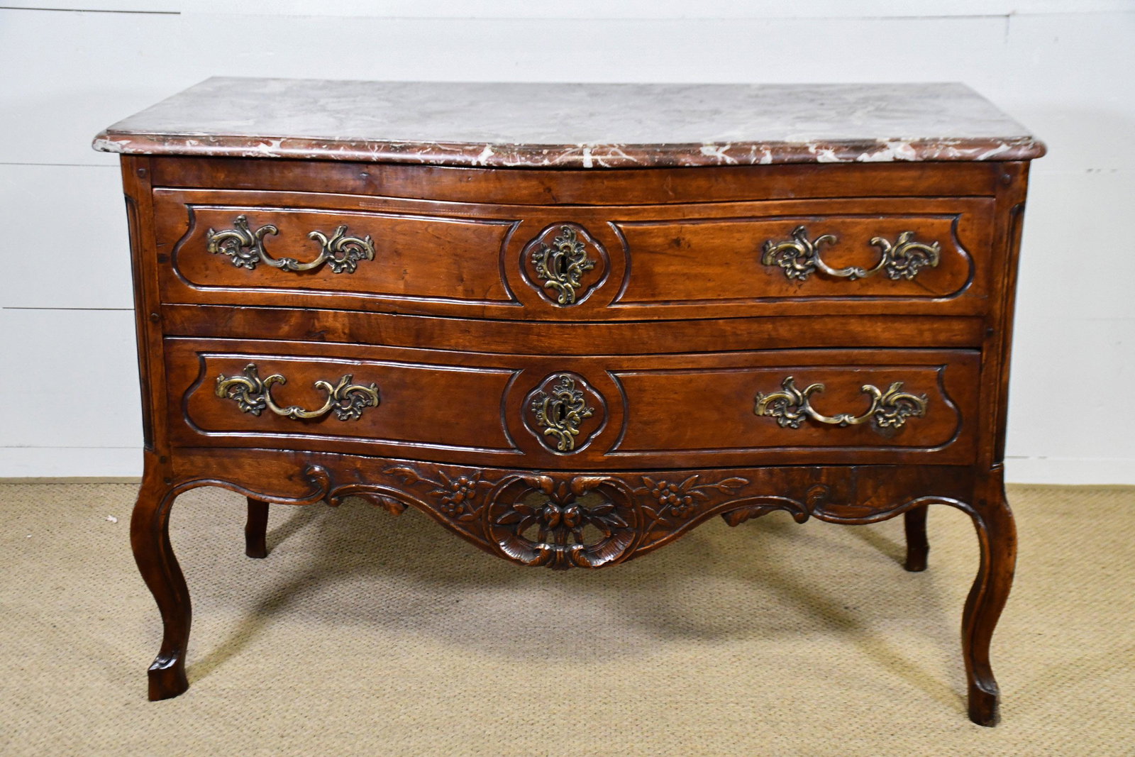 18th C. French Commode w/ Marble Top 34"H, 51" x: 18th C. French Commode w/ Marble Top 34"H, 51" x 28"