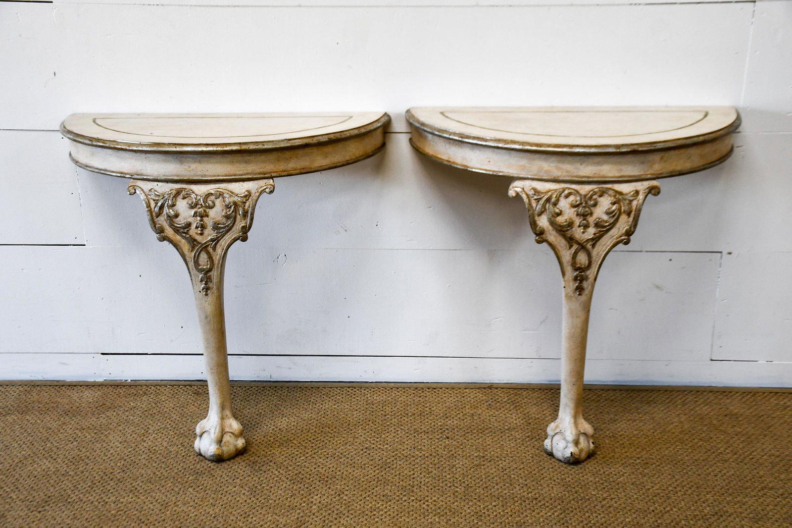 Pair of Late 19th C.English Painted Console Tables: Pair of Late 19th C.English Painted Console Tables