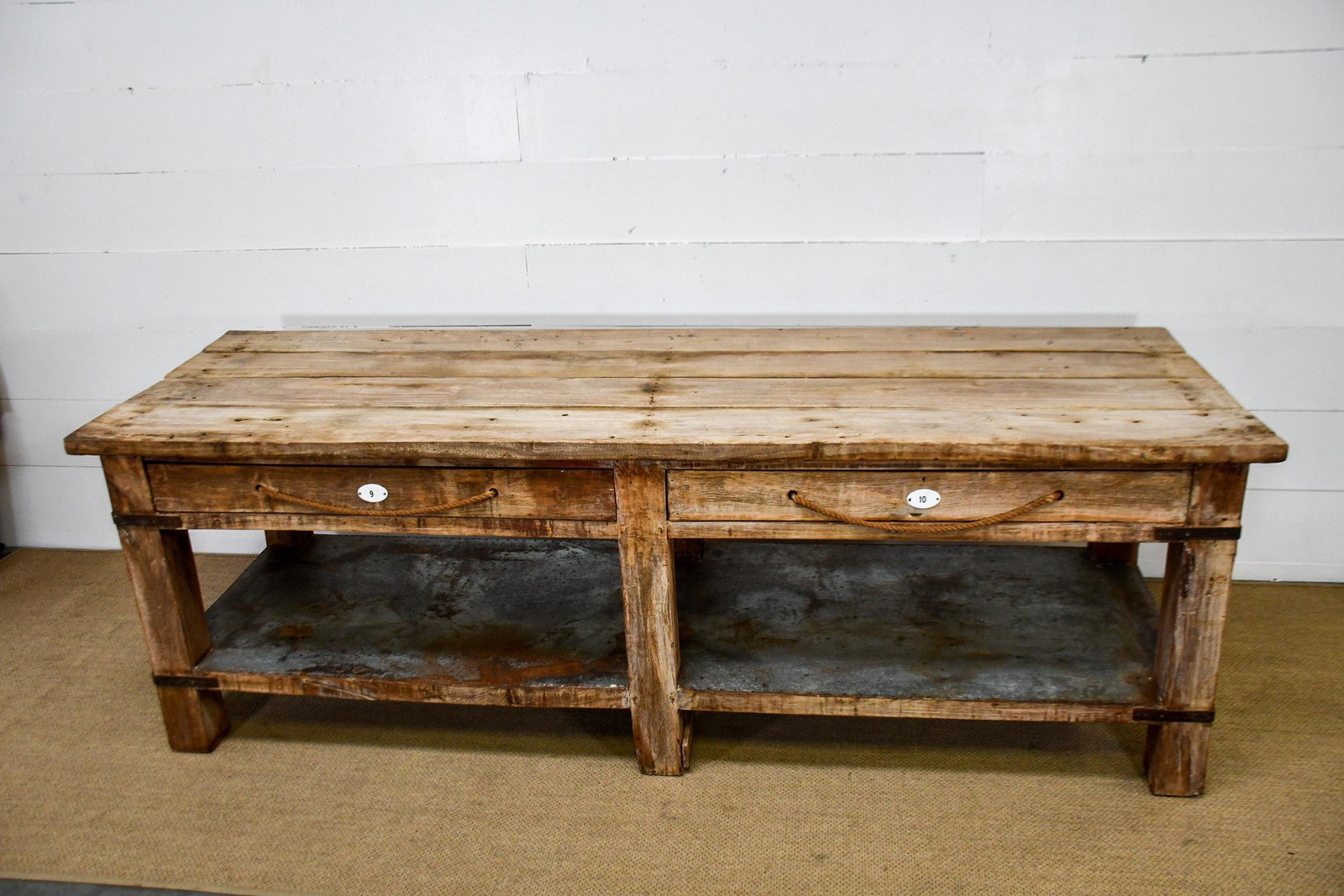 Industrial Work Table w/ Rope Handle Drawers: Industrial Work Table w/ Rope Handle Drawers