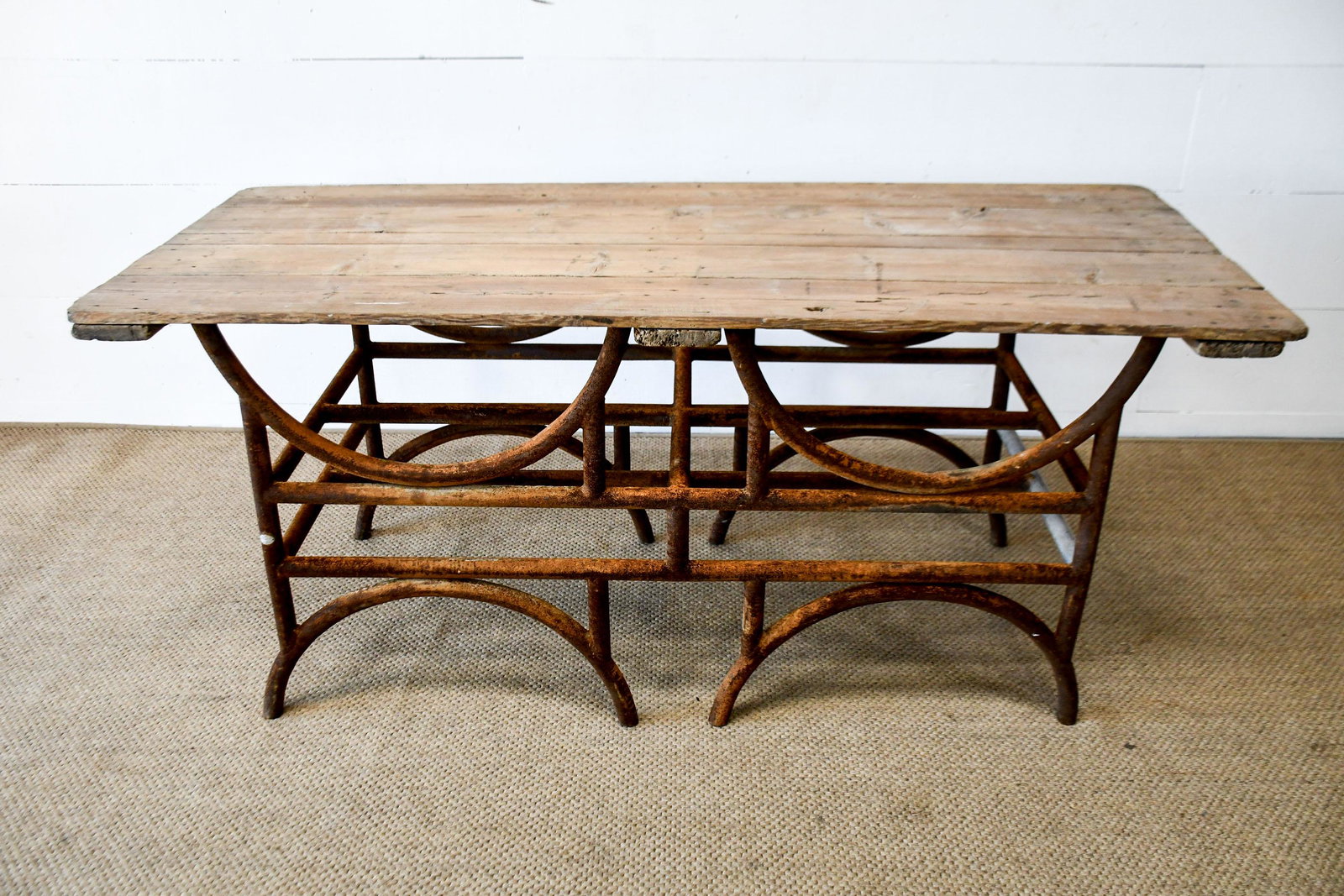 Industrial Metal Table w/ Wood Top 30"H, 70" x 29": Industrial Metal Table w/ Wood Top 30"H, 70" x 29"