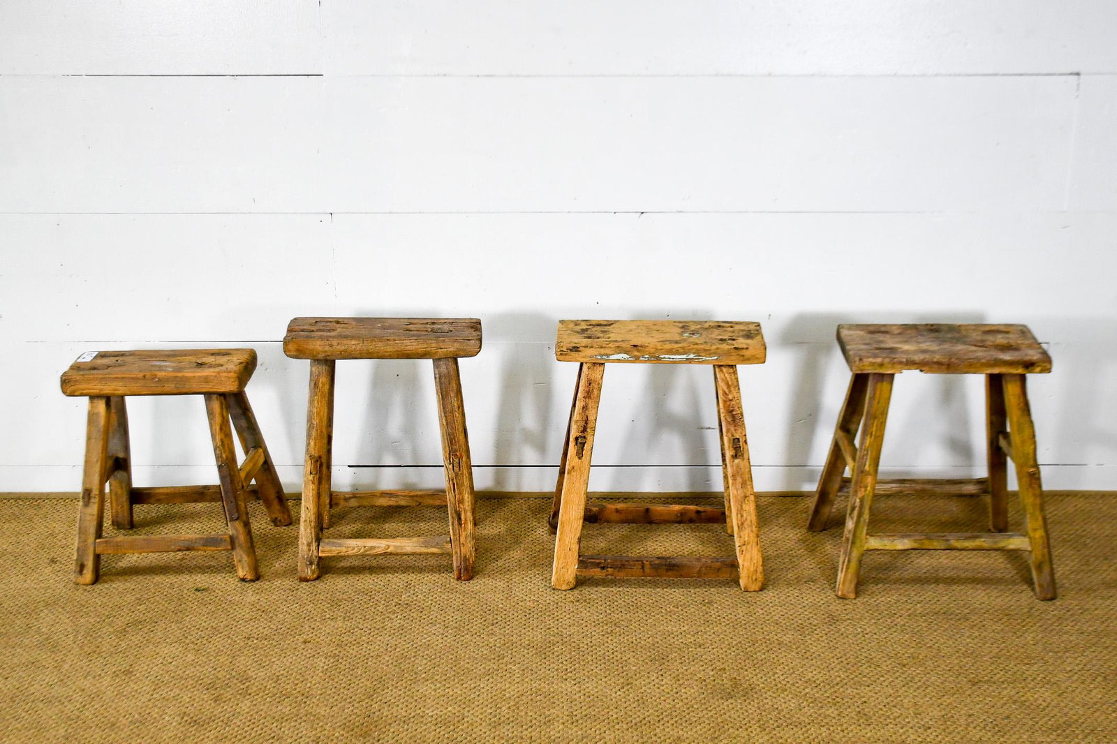 4pc. Lot of Rustic Mortised Stools (1 of 3)
