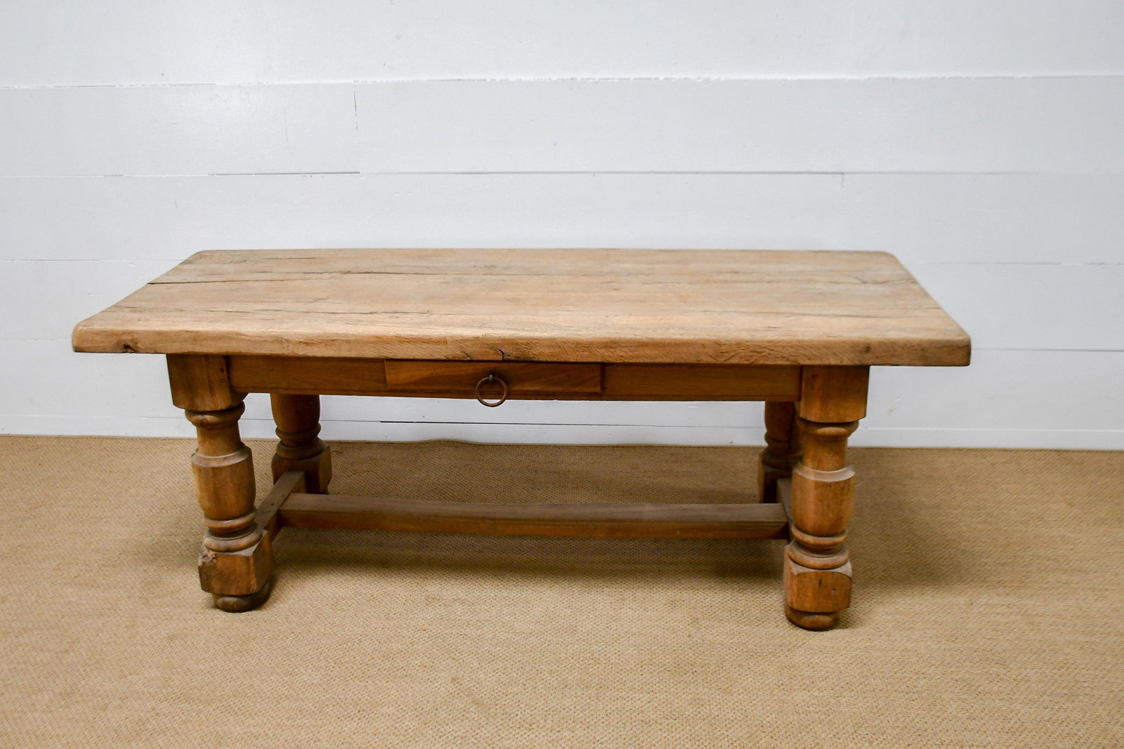 French Bleached Trestle Table w/ Drawer 30 1/2"H, 79": French Bleached Trestle Table w/ Drawer 30 1/2"H, 79" x 31"