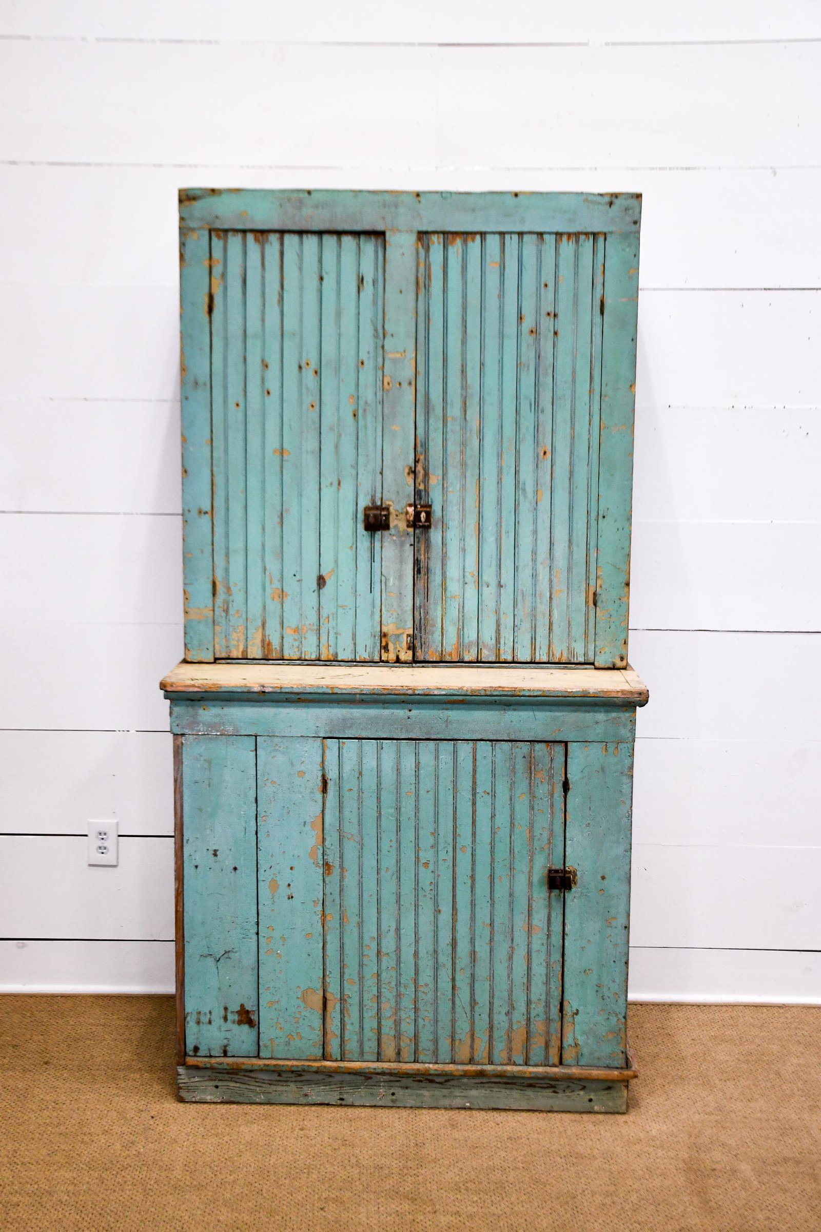 Pa. Painted Two Piece Step back Cupboard 80 1/2"H, (1 of 5)