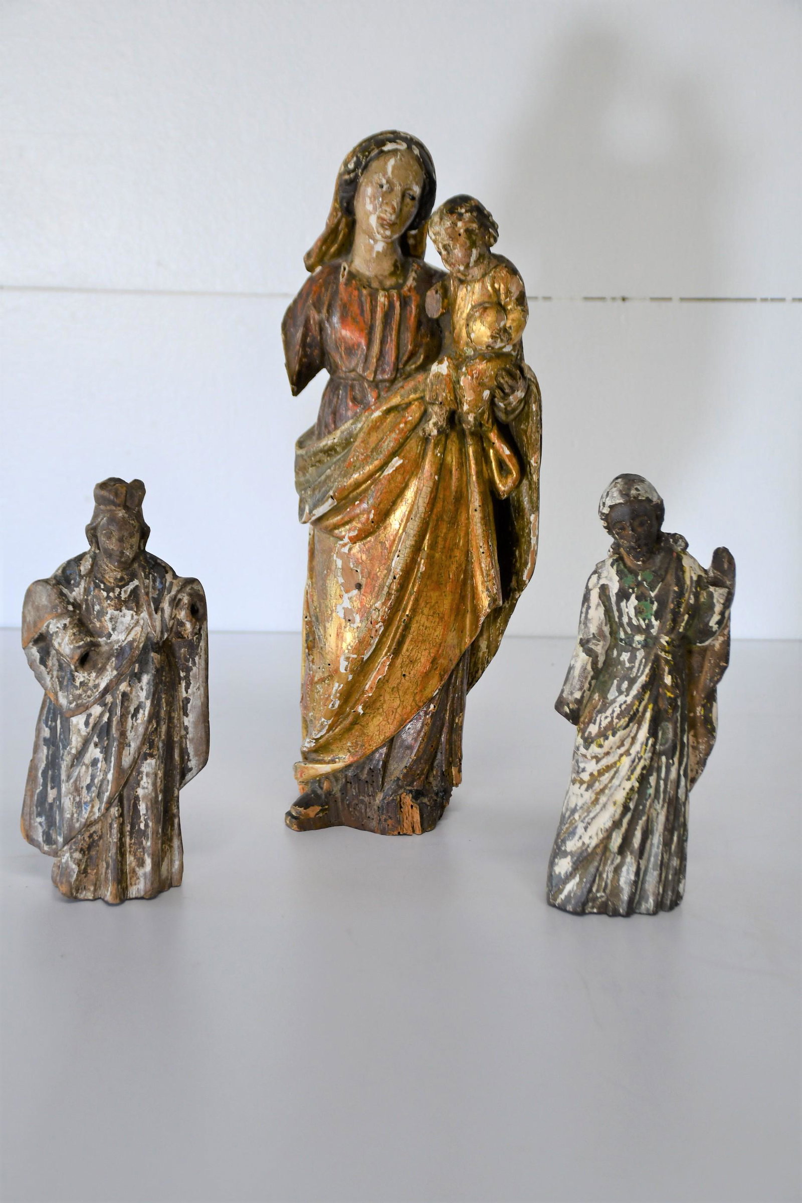 3-Pc Lot of 18th C. Carved Wooden Santos largest  - (1 of 5)