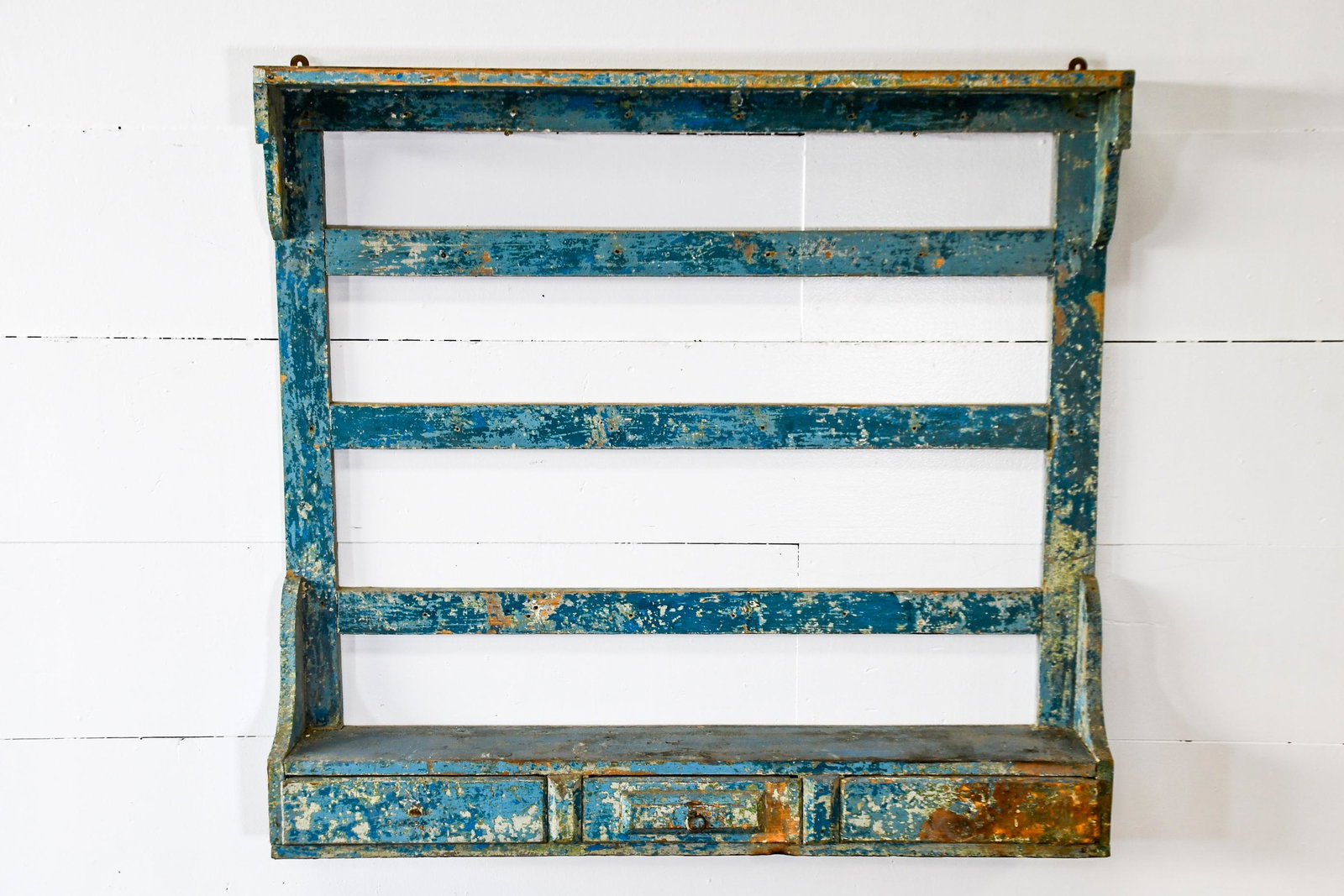 French Herb Drying Rack in Old Blue Paint 41 1/2"H,: French Herb Drying Rack in Old Blue Paint 41 1/2"H, 45 1/2" x 6 1/2"