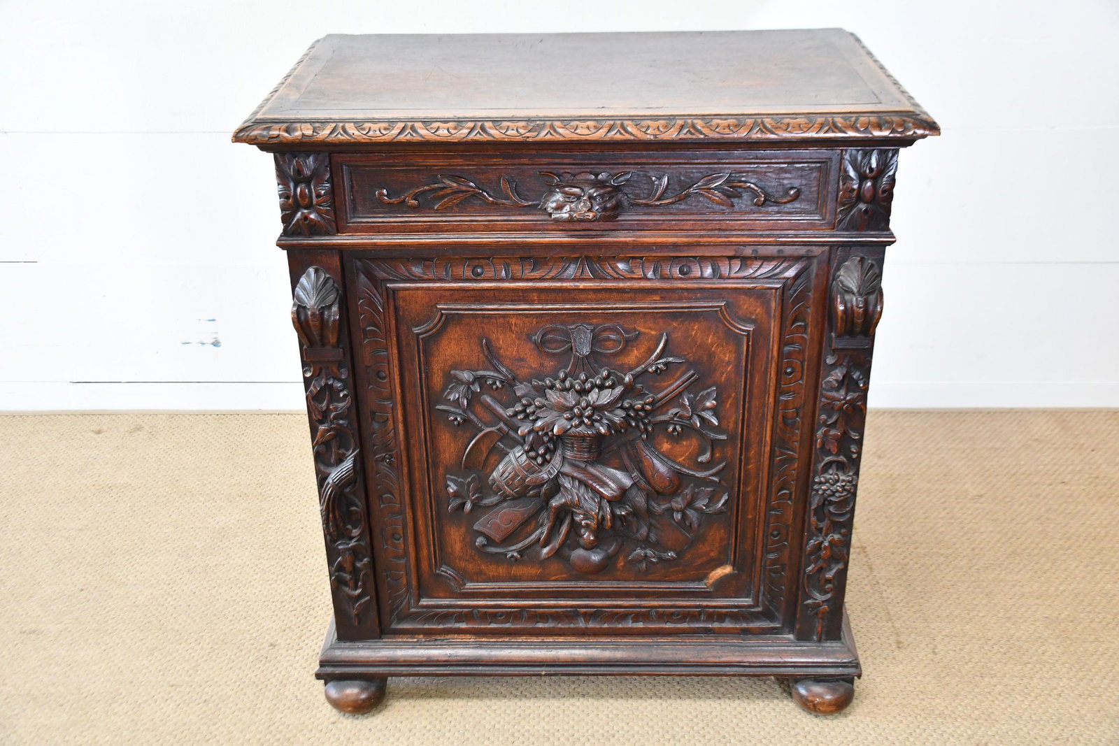 French Carved Cabinet 37"H, 34" x 20": French Carved Cabinet 37"H, 34" x 20"