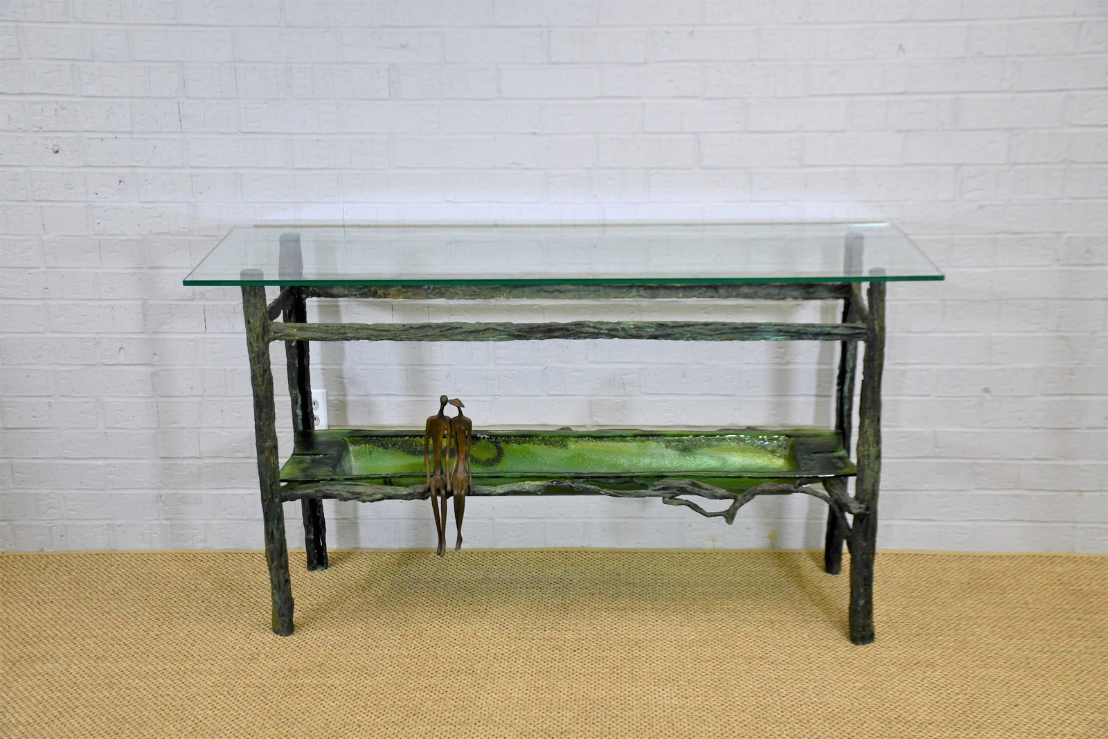 Ruth Bloch Bronze Entryway Sofa Table Clear Top Green (1 of 8)