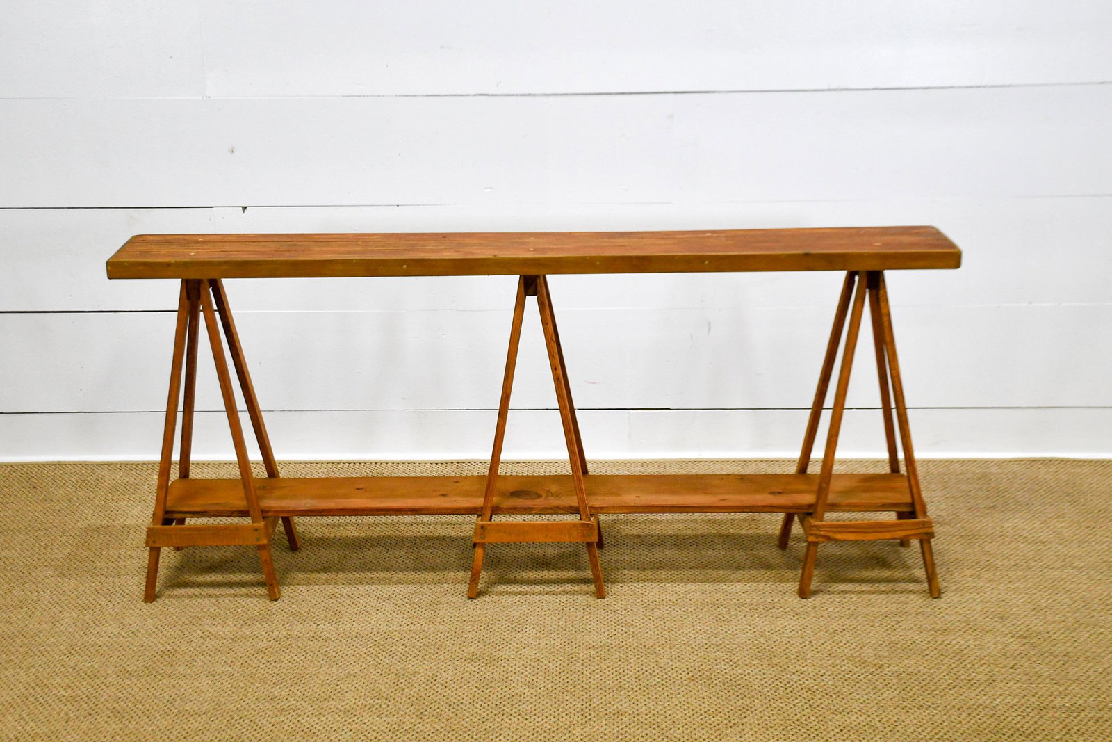 Industrial Sawhorse Table 31"H, 71" x 12": Industrial Sawhorse Table 31"H, 71" x 12"