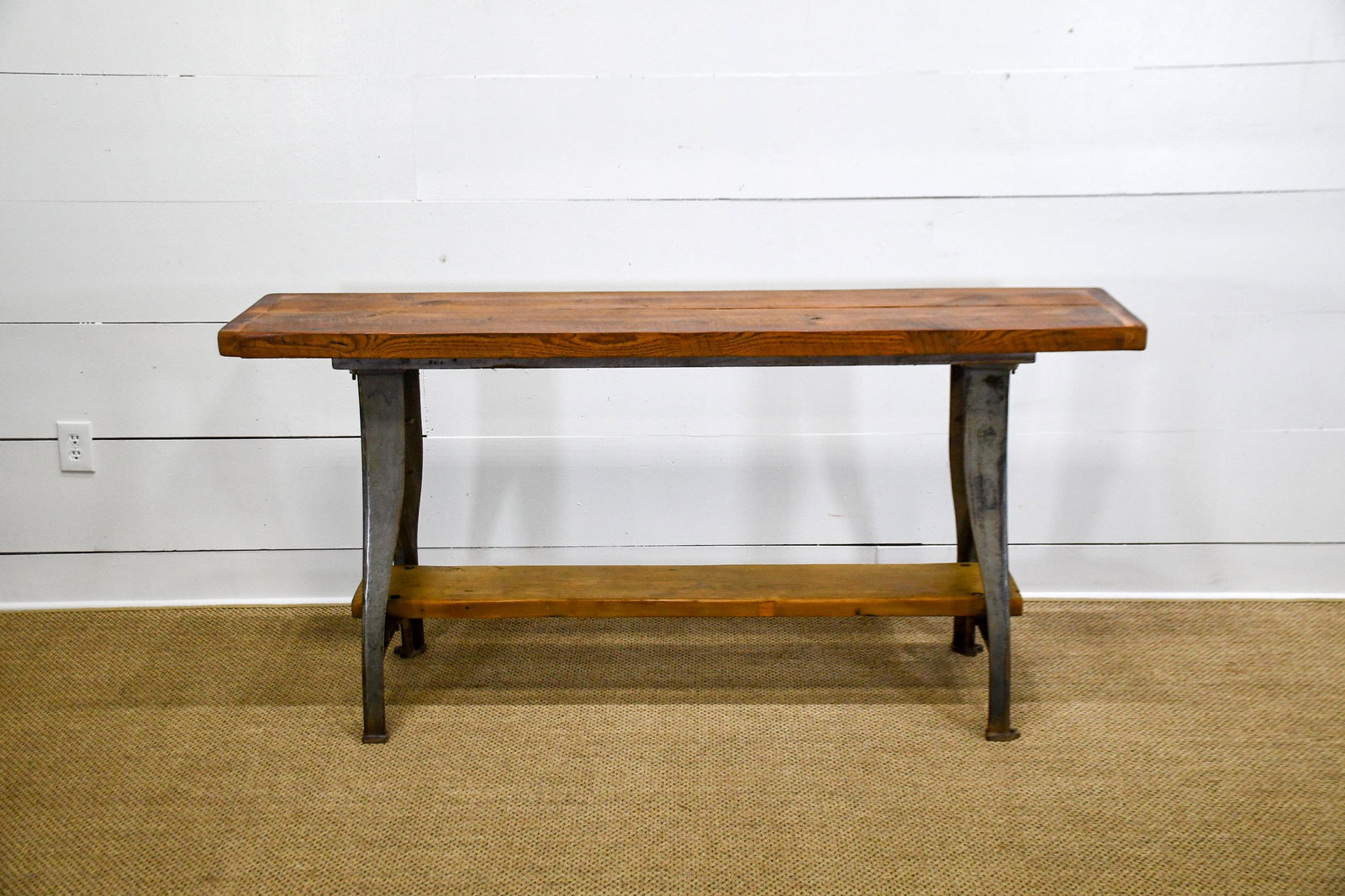Industrial Wood and Metal Table 34"H, 71" x 16": Industrial Wood and Metal Table 34"H, 71" x 16" (top) / 20"(feet)