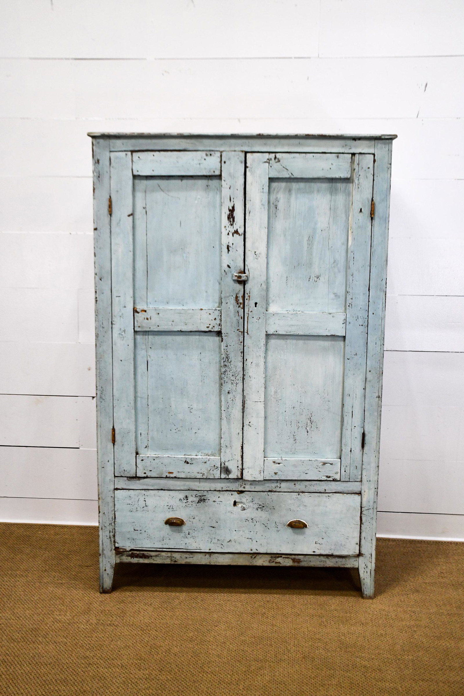 Pa. Blue Painted Two Door Cupboard 78"H,   49"  x   24 (1 of 5)