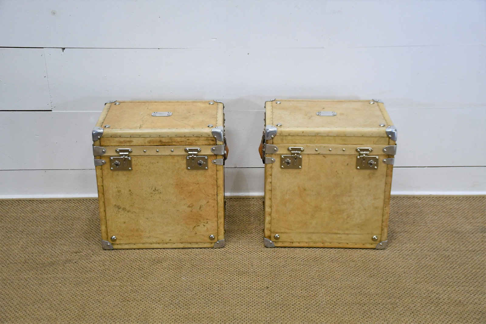 Pair of Vintage Vellum Trunks 21"H,   20"  x   15" (1 of 8)