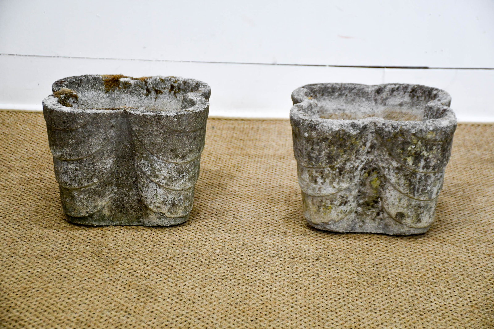 2-Pc English Concrete Planter Lot 10"H,   13"  x   13" (1 of 7)