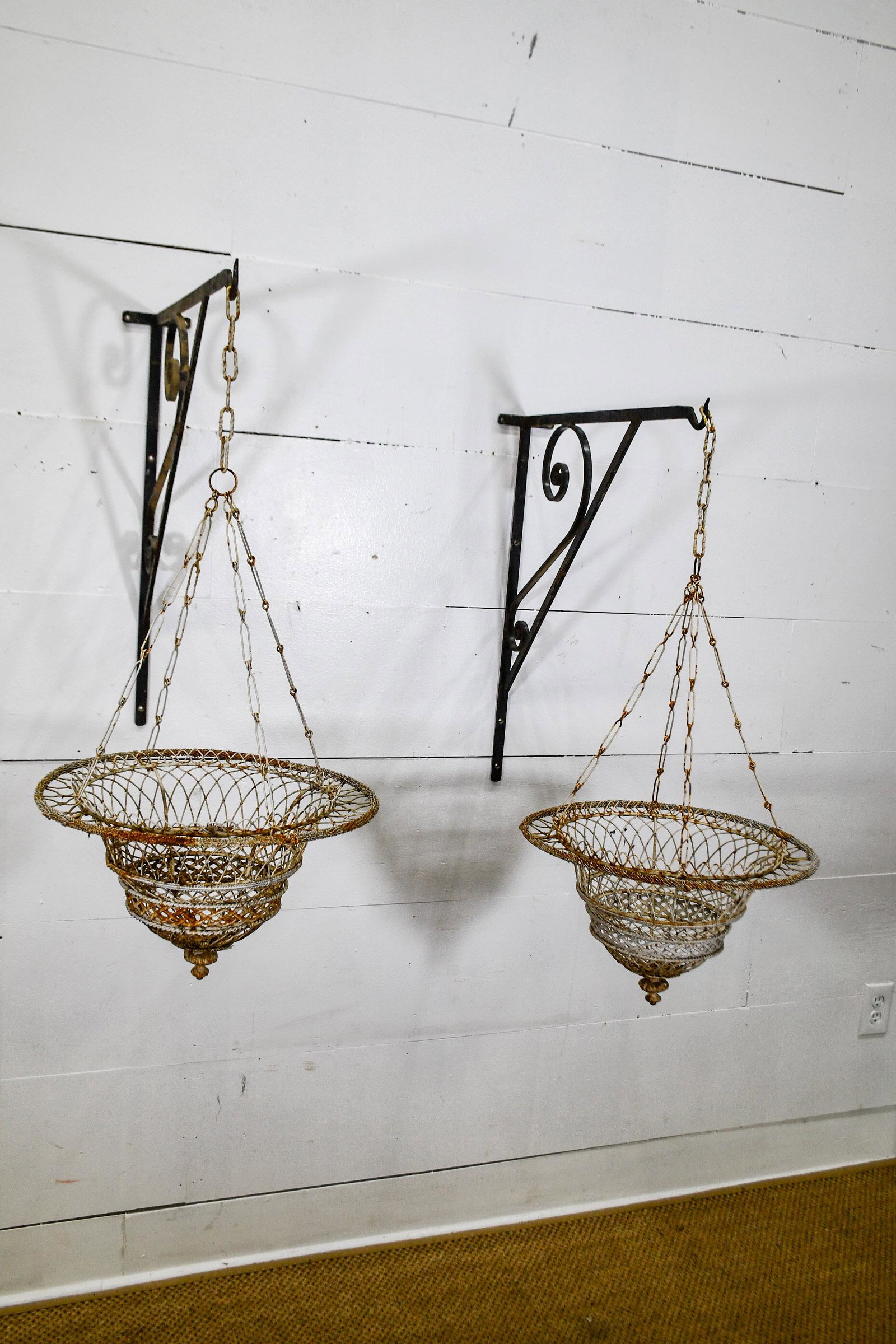 2-Pc French Wire Basket Planter w/ Hanger total  -  32" (1 of 5)