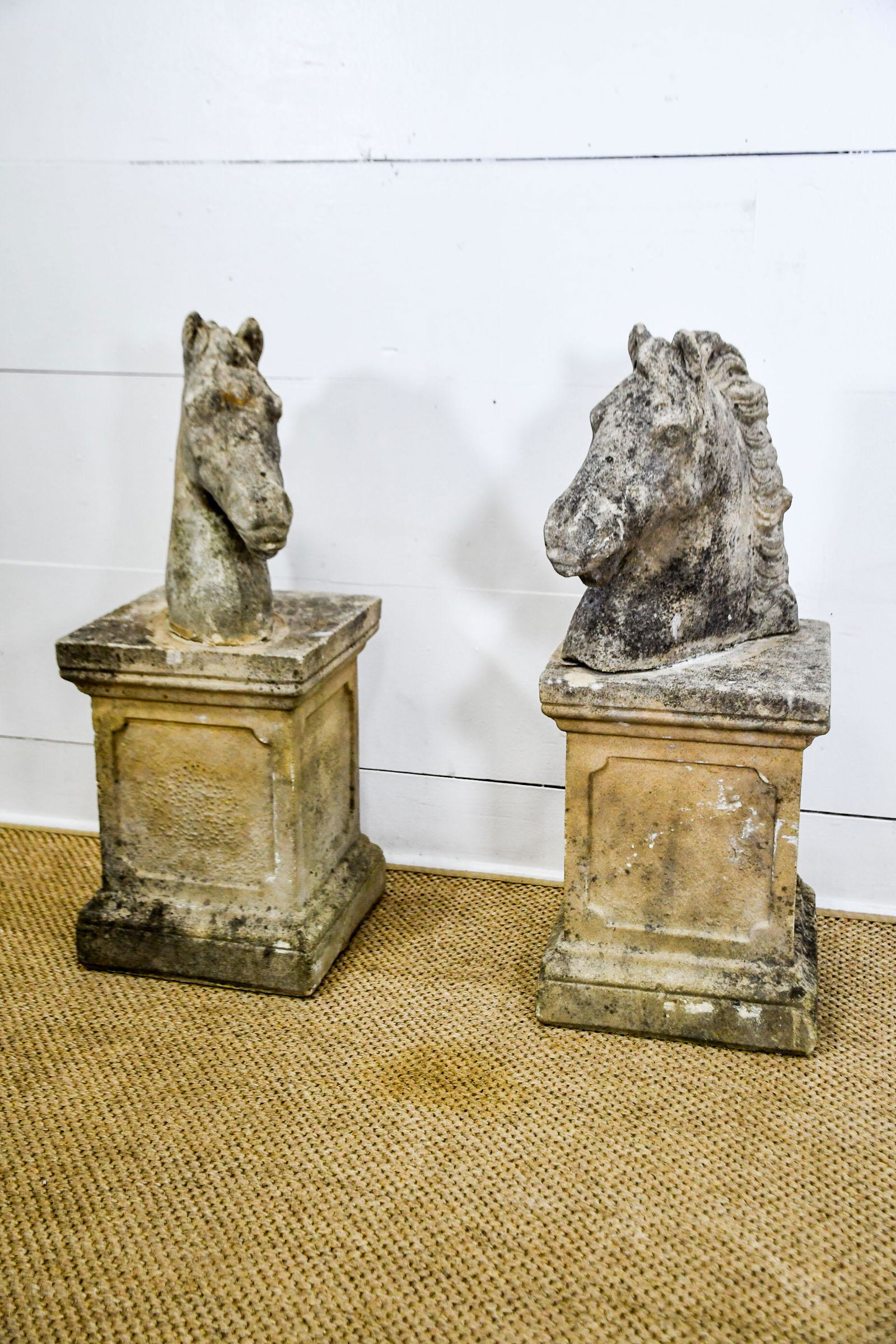 Concrete Horse Head Gate Finial 2 Pc. Lot 32 1/2"H, May 07, 2021 Bright Star Antiques Co. in TX