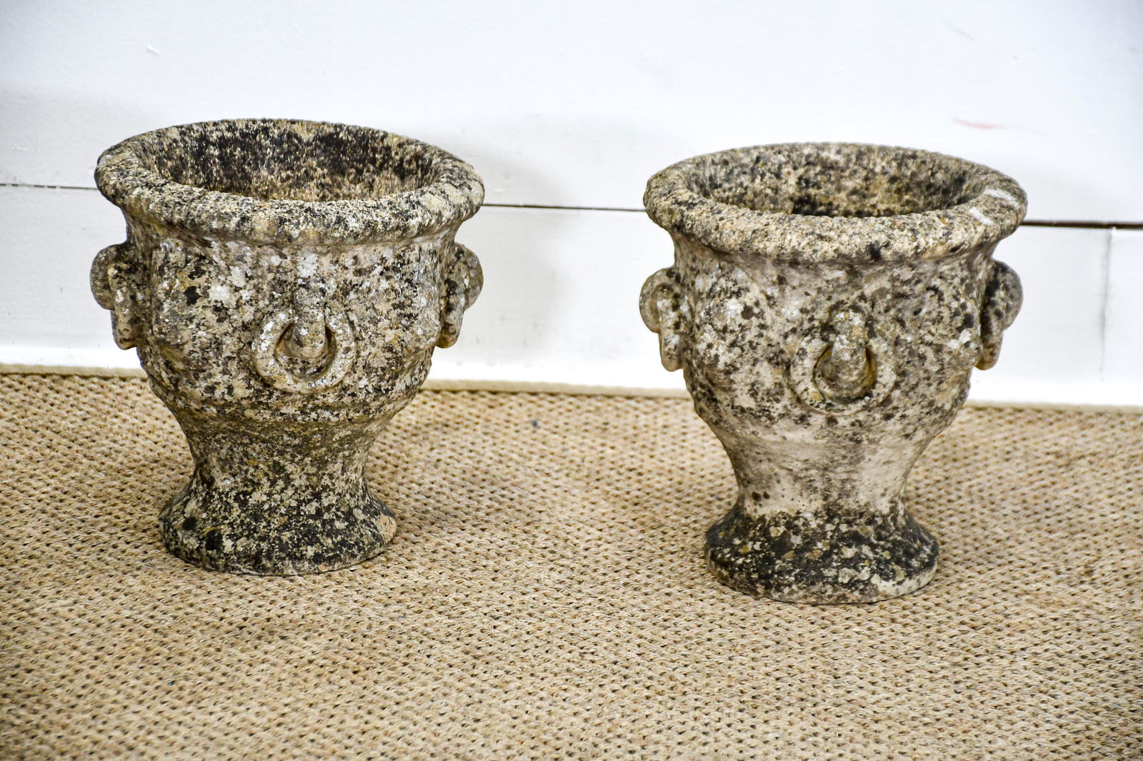 2-Pc English Concrete Garden Urn Lot 11"H,   11" diam. (1 of 5)