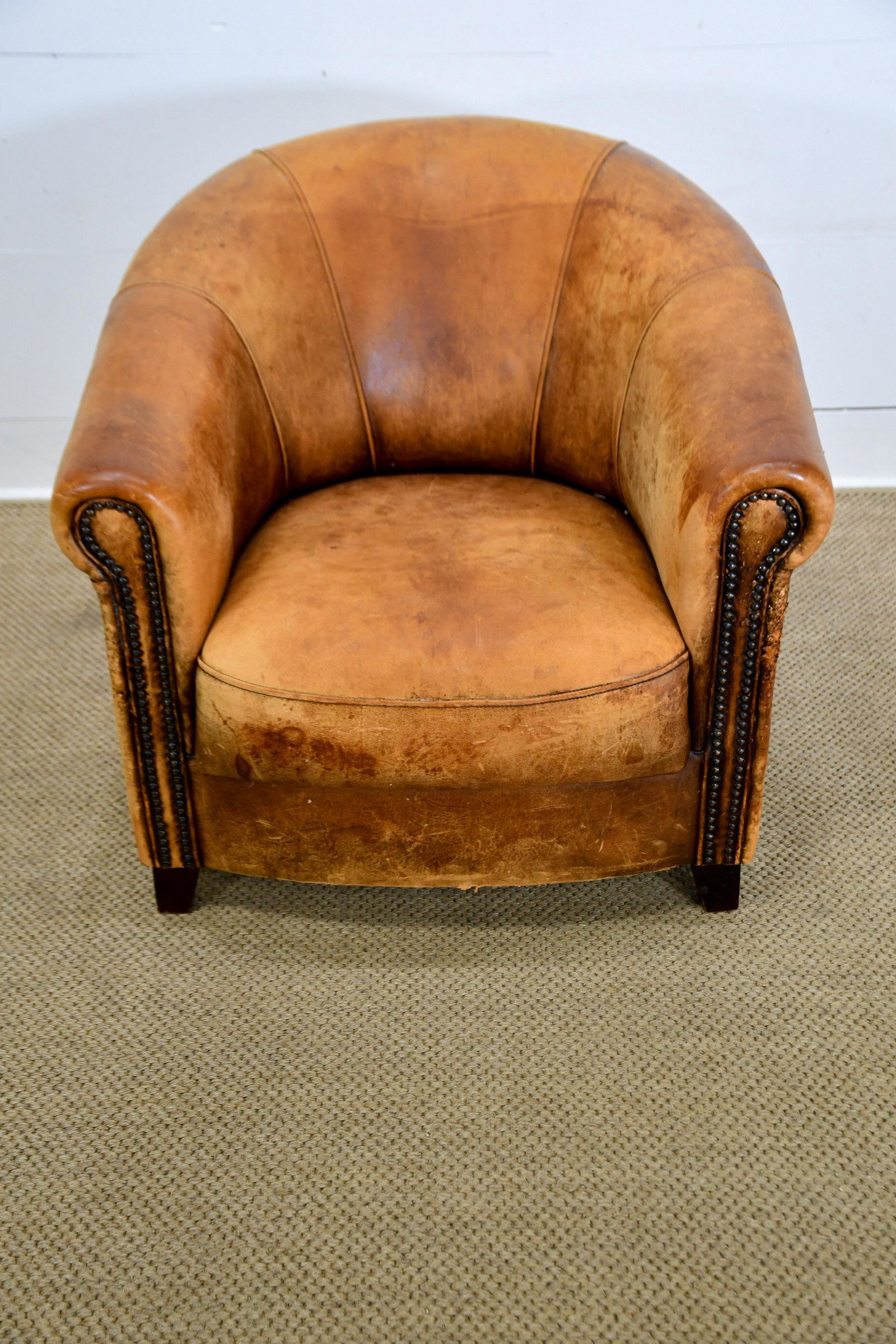 French Leather Club Chair 31 1/2"H,   29"  x   34" (1 of 5)