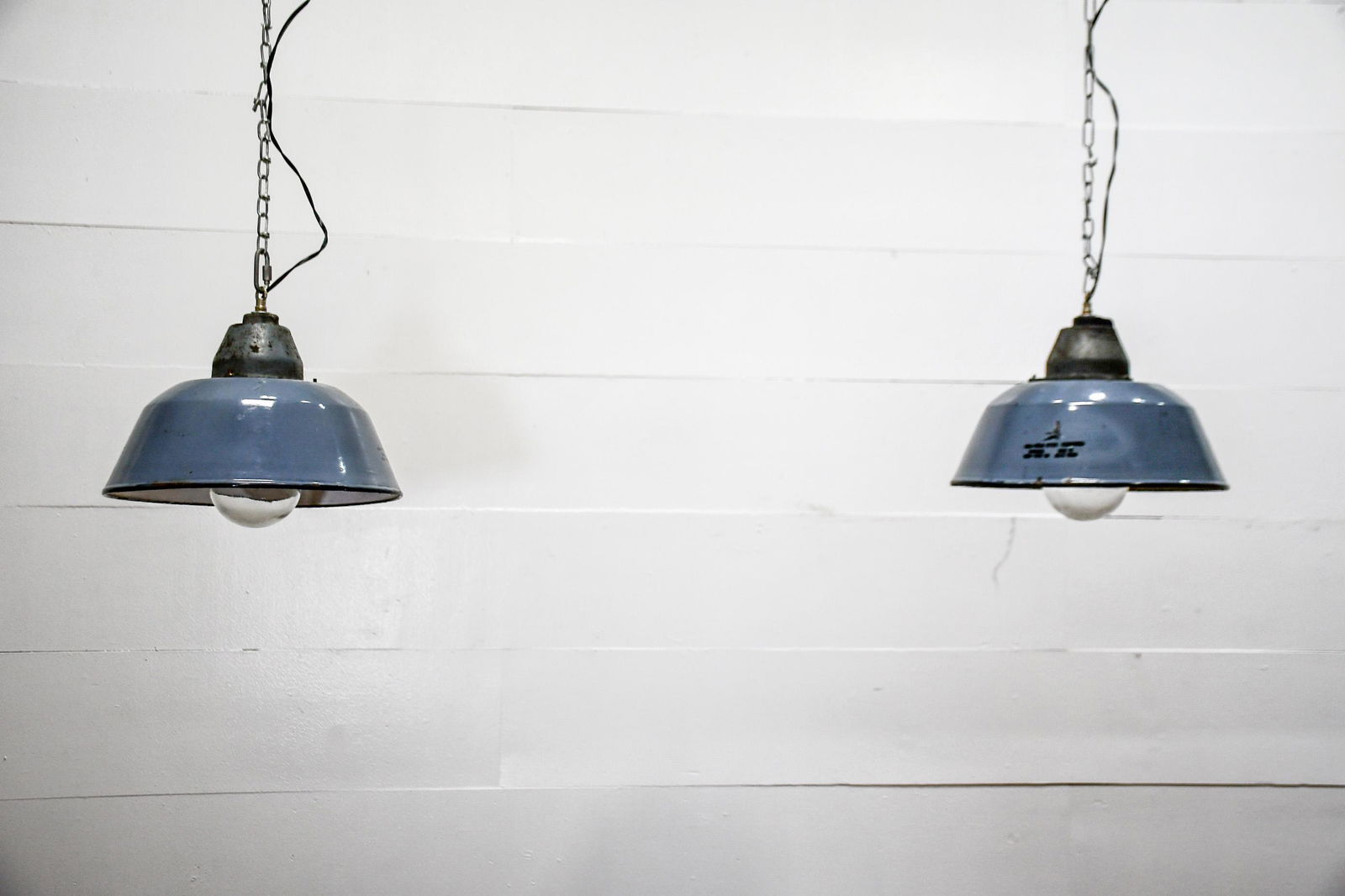 Pair of Industrial Hanging Lights w/ porcelain shades (1 of 5)