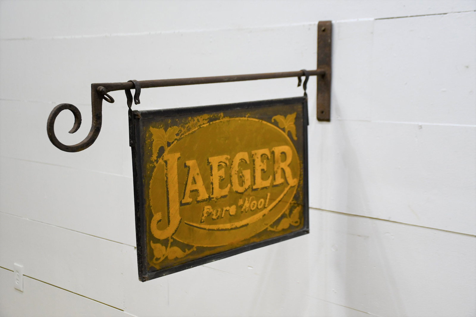 Reverse Painted on Glass Trade Sign w/ Hanger Jaeger (1 of 6)