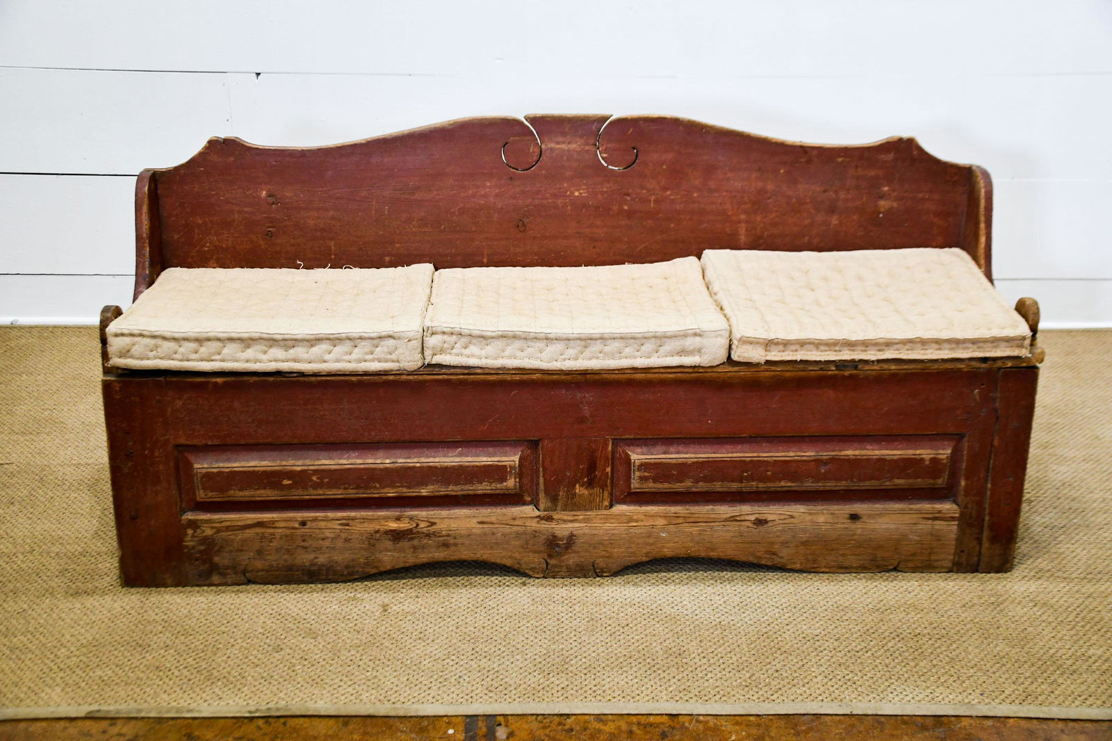 Swedish Settee w/ Burlap Cushions 27"H,   67"  x   17" (1 of 6)