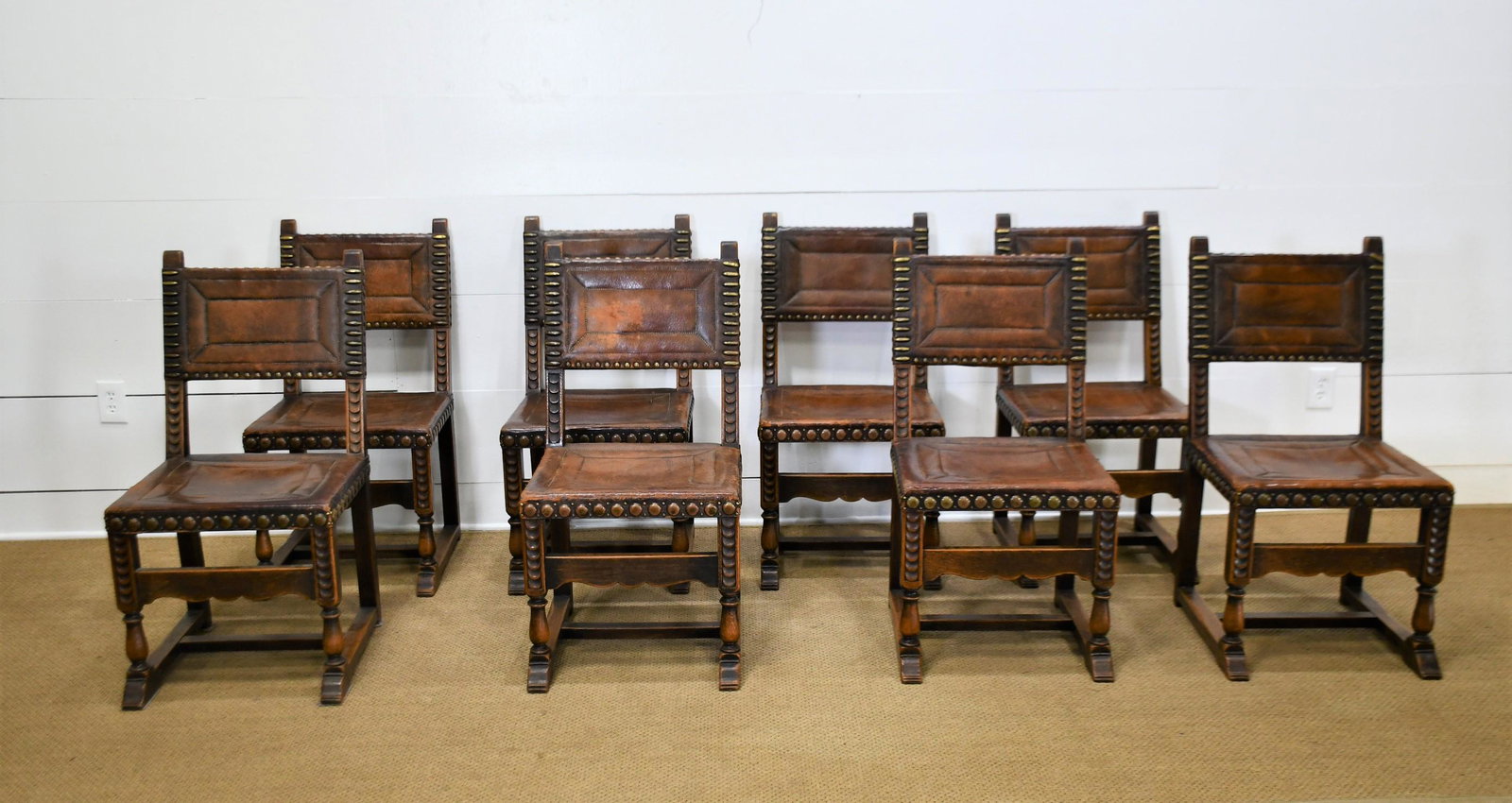 8pc. Lot of French Leather Studded Dining Chairs 37 (1 of 9)