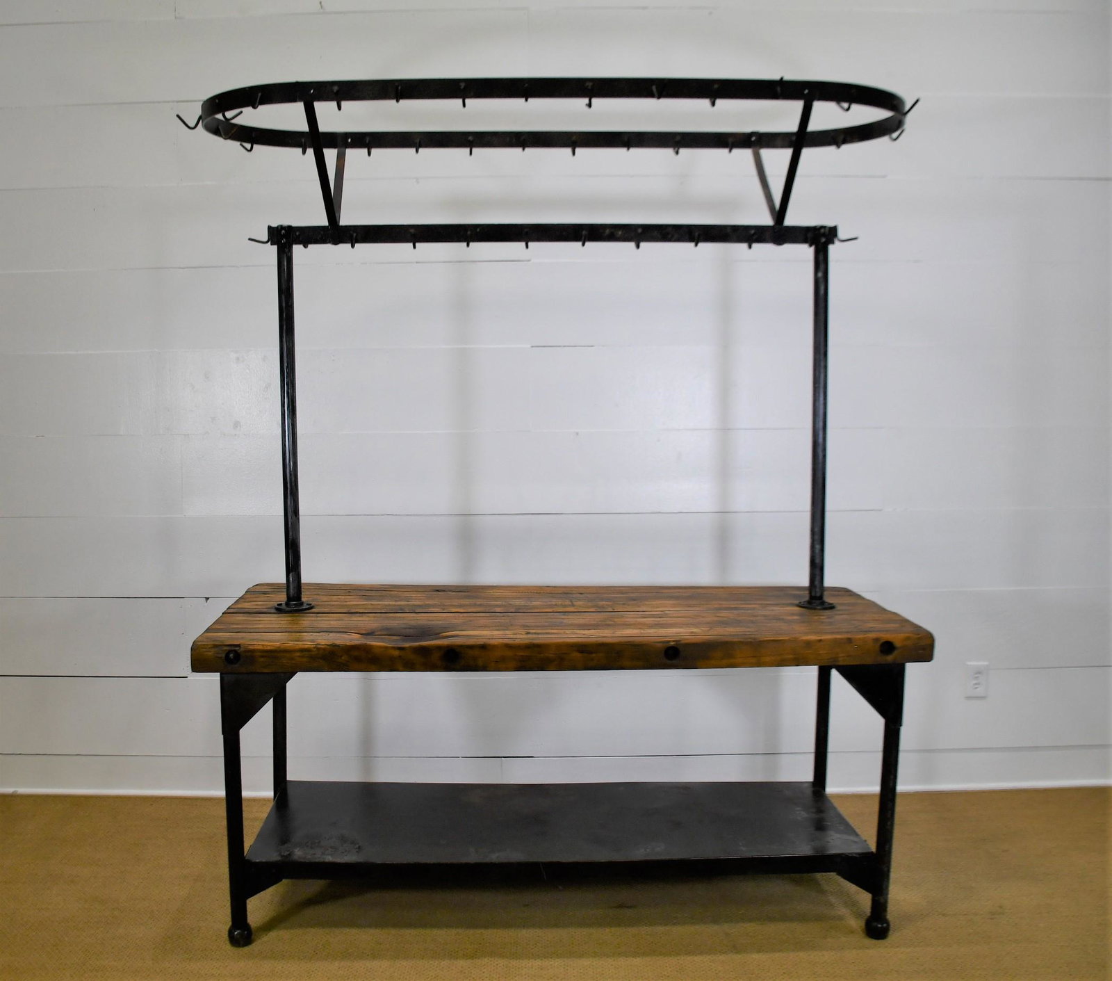 Industrial Butcher Block Top Table w/ Pot Rack 86"H, (1 of 7)