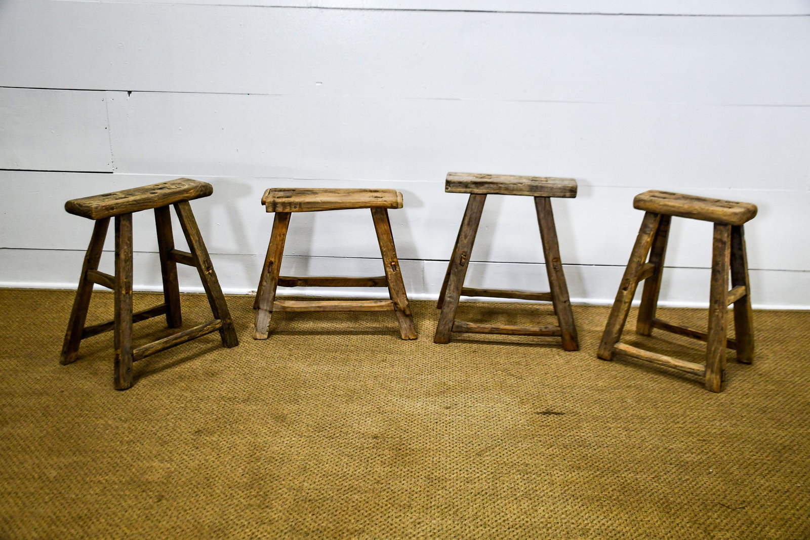 4pc. Lot of Rustic Mortised Stools tallest   -   21"H (1 of 3)