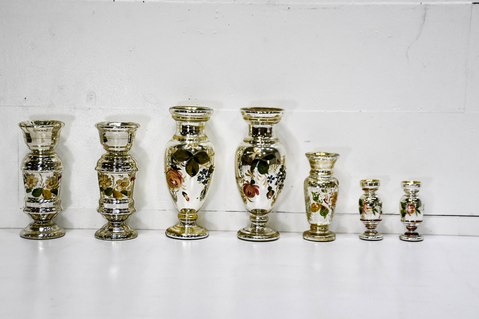 7pc. Lot of Mercury Glass Vases tallest  -   14"H (1 of 9)