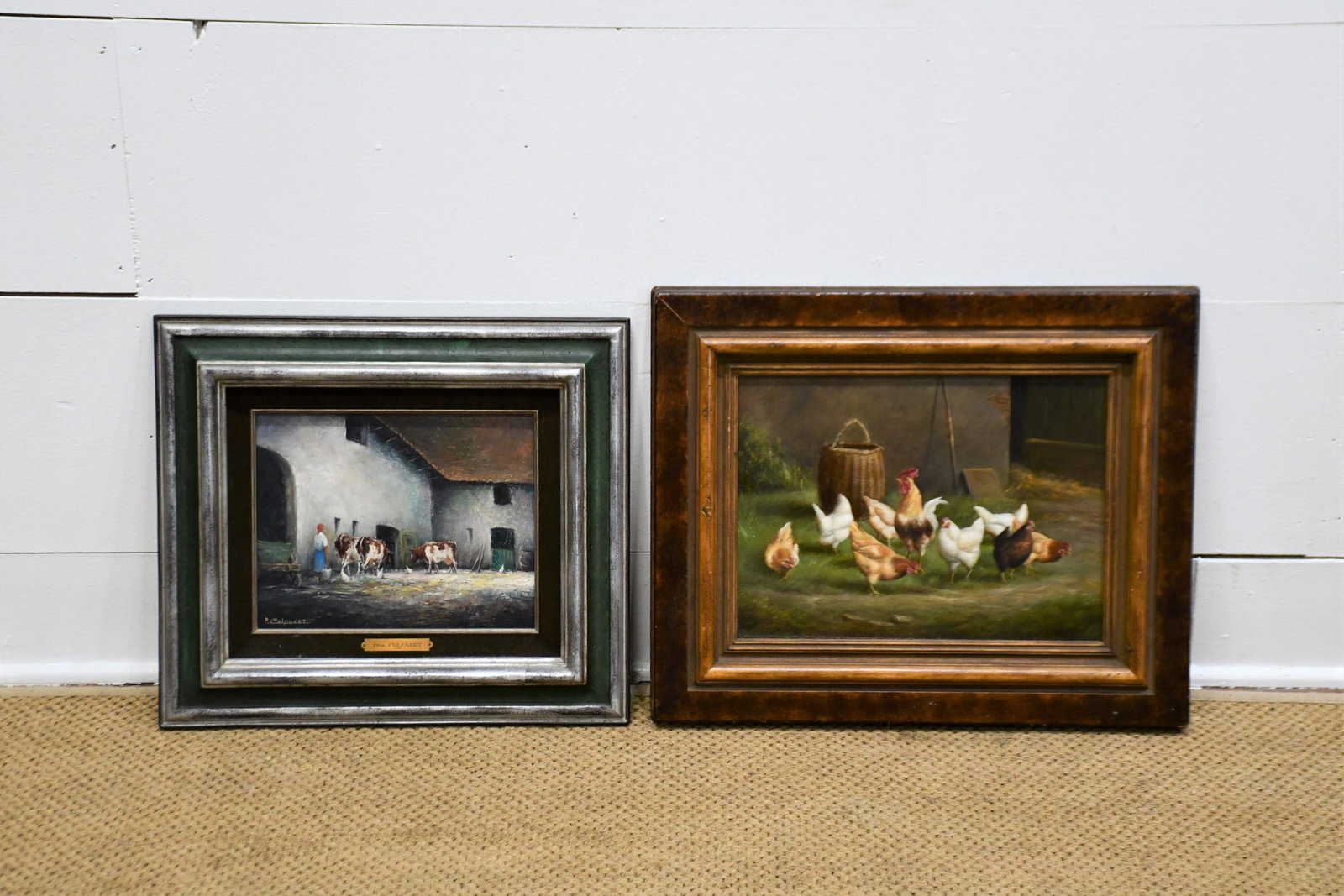 2pc. Lot of Oil on Panel Paintings Milking The Cows  - (1 of 10)