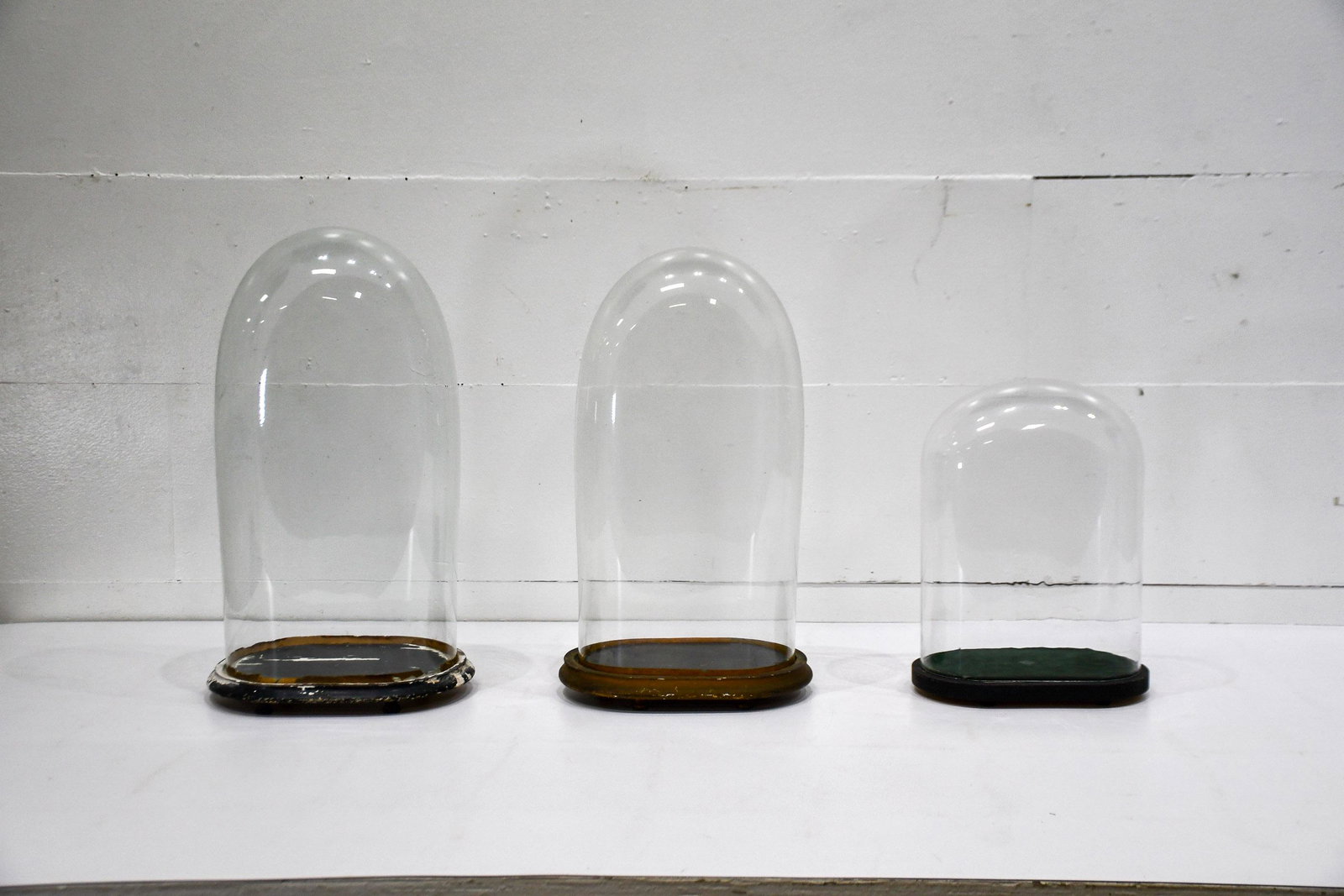 3pc. Lot of Glass Domes w/ Wooden Bases 23"H,   8 1/2" (1 of 7)