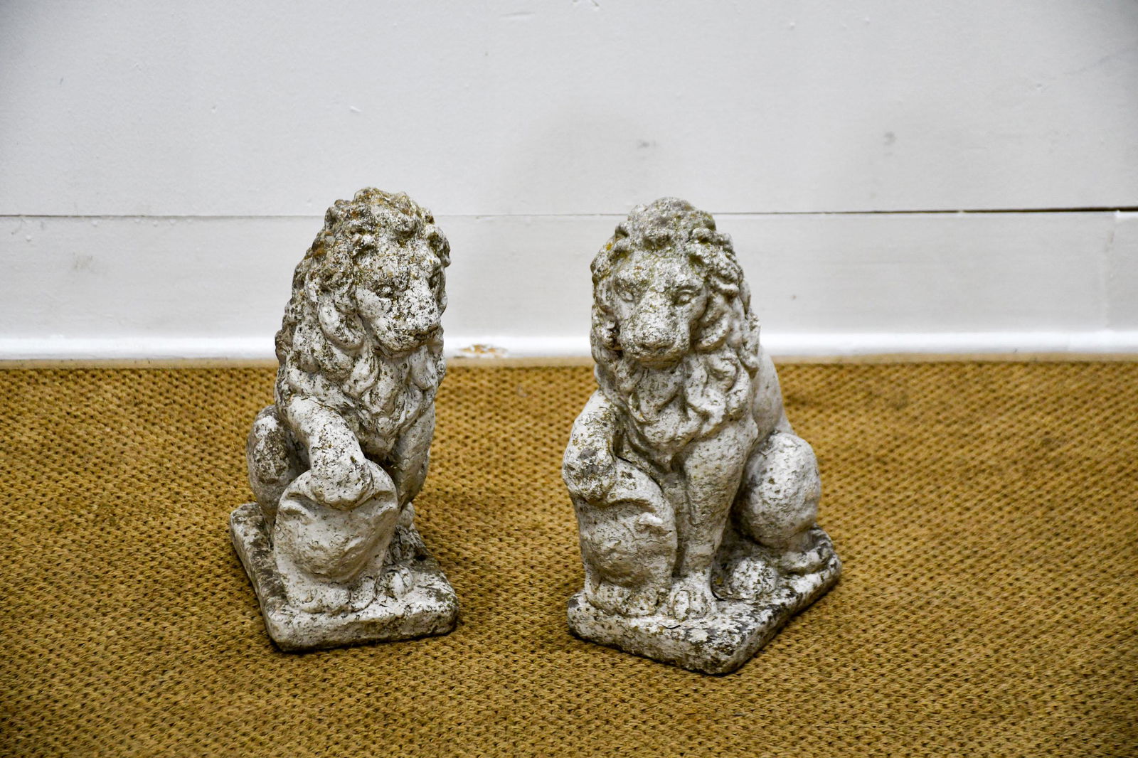 Pair of Painted Concrete Lions 16"H,   11"  x   6 1/2" (1 of 5)