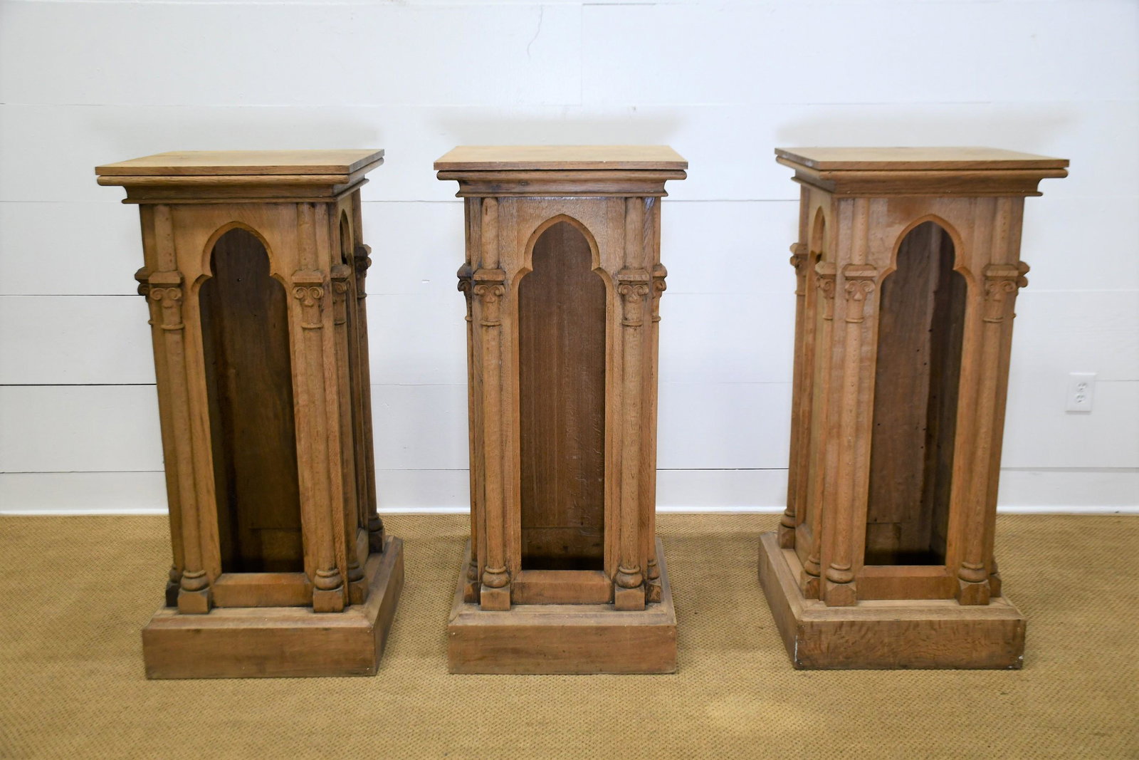 3pc. Lot of French Gothic Podiums 48"H, 21" x 21": 3pc. Lot of French Gothic Podiums 48"H, 21" x 21" ea.