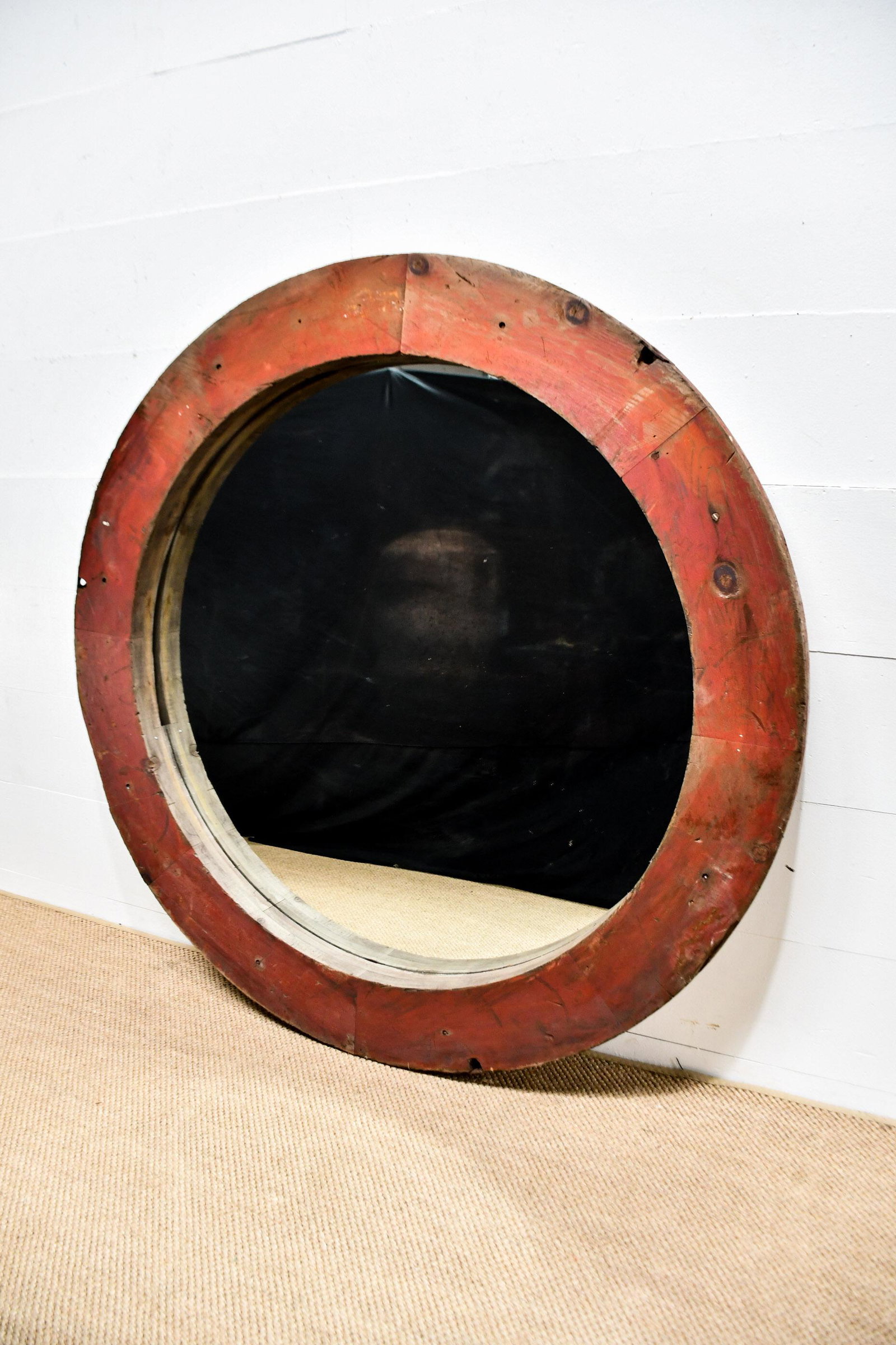 Round Industrial Wooden Mirror 65" diam. (1 of 3)