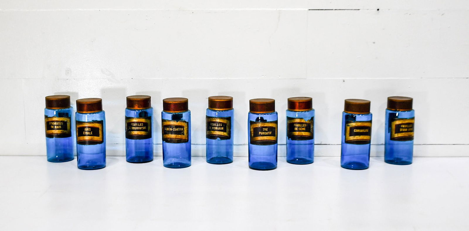 9pc. Lot of French Blue Glass Apothecary Jars 19th C. (1 of 6)