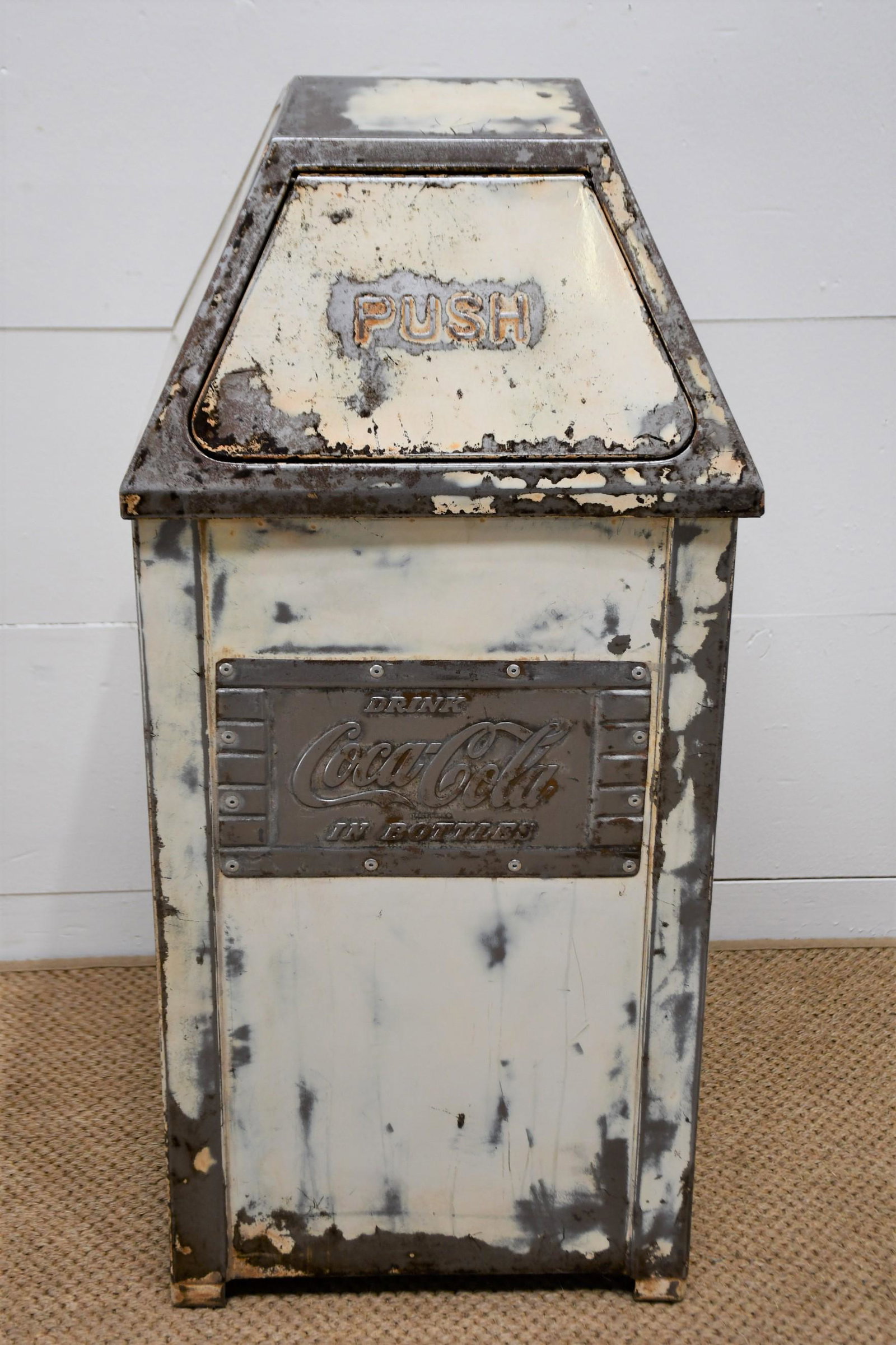 White Painted Trash Can Advertising Coca-Cola 38"H, (1 of 5)