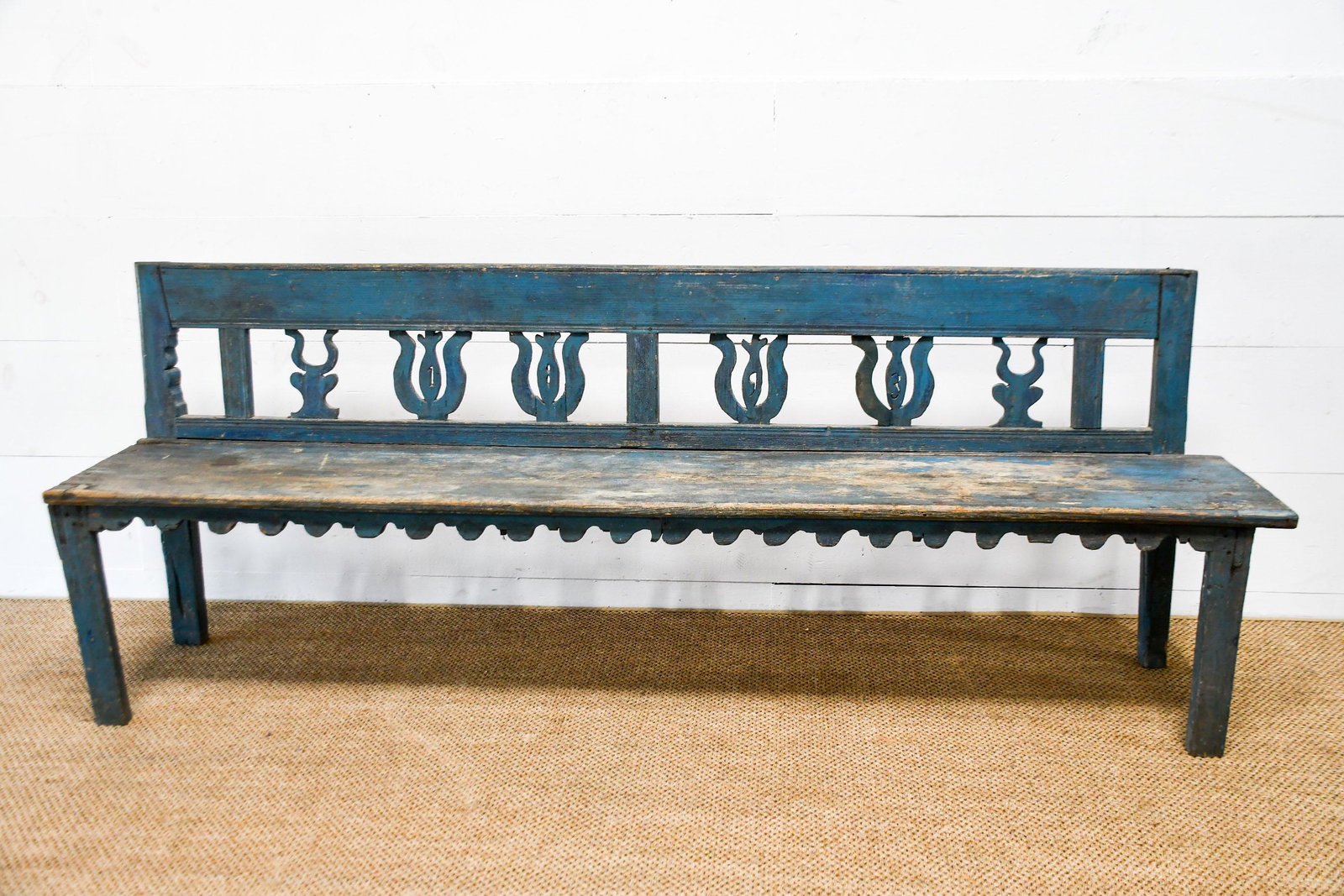 Blue Painted Park Bench 34"H,   90"  x   17" (1 of 5)