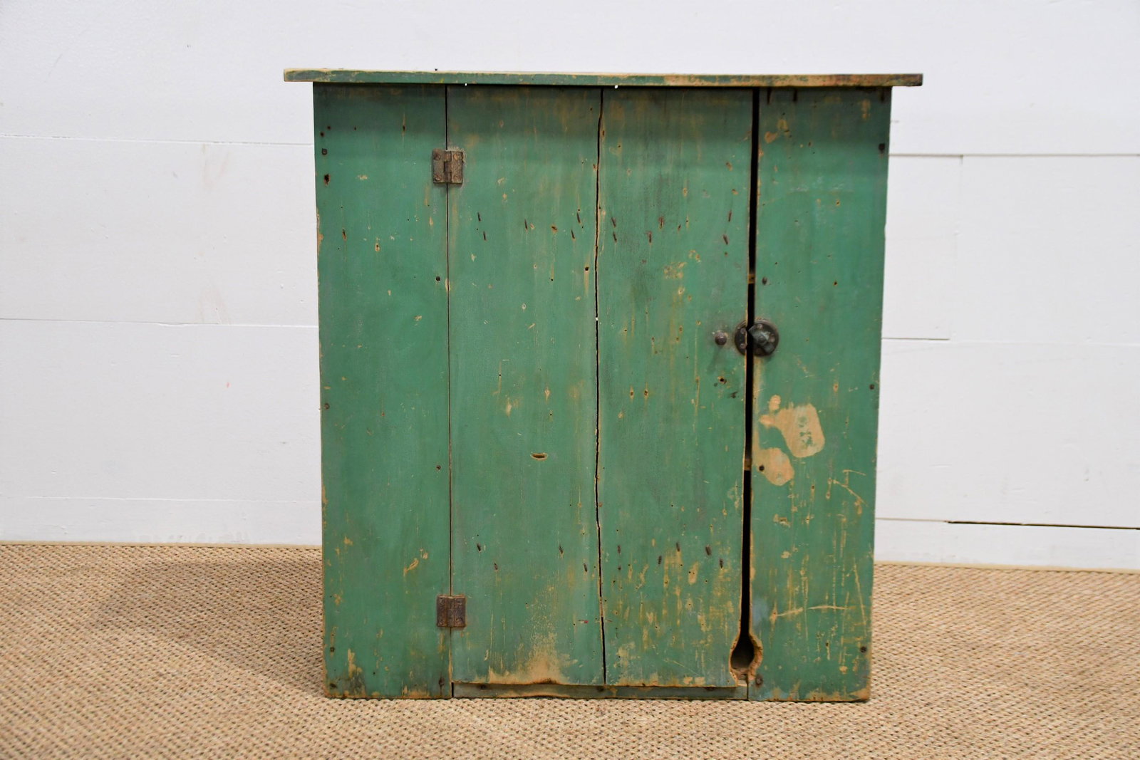 Green Painted One Door Hanging Cupboard 31"H,   29"  x (1 of 5)