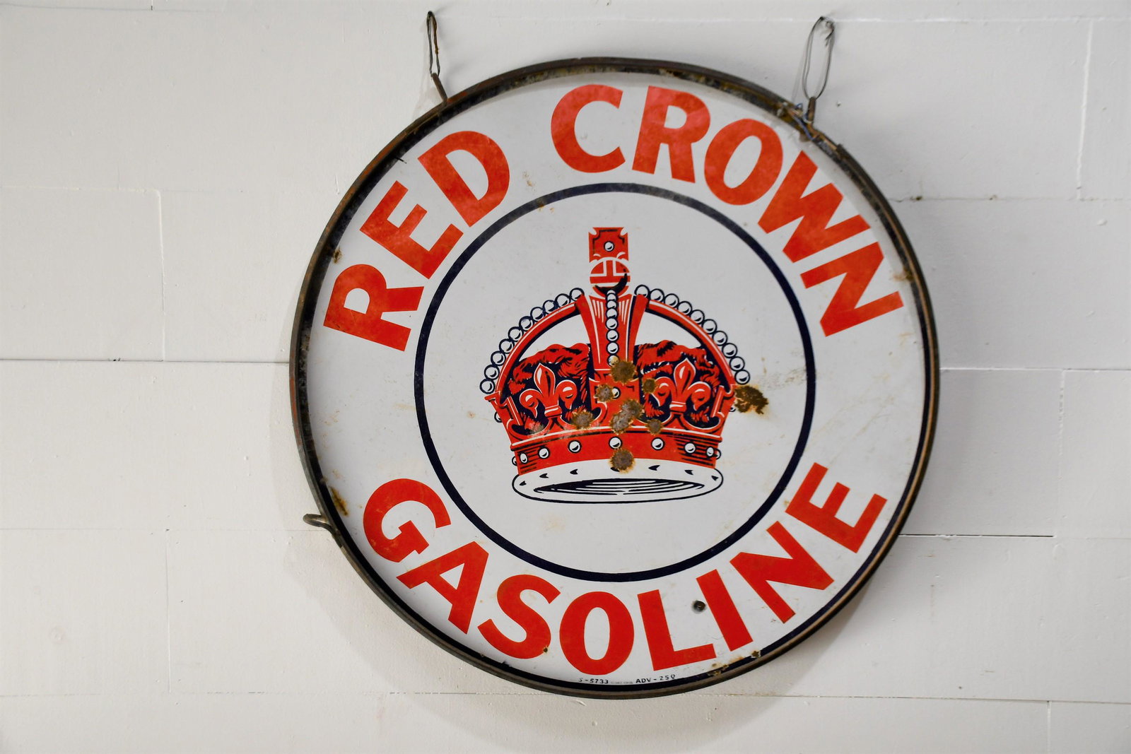 Red Crown Gasoline Sign in Ring  -  porcelain 43" diam. (1 of 5)