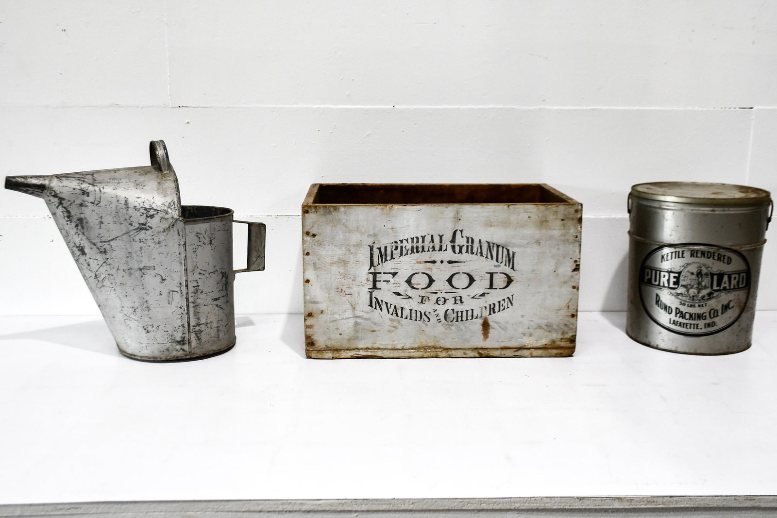 3pc. Country Lot food crate  /  lard tin  /  oil can (1 of 5)