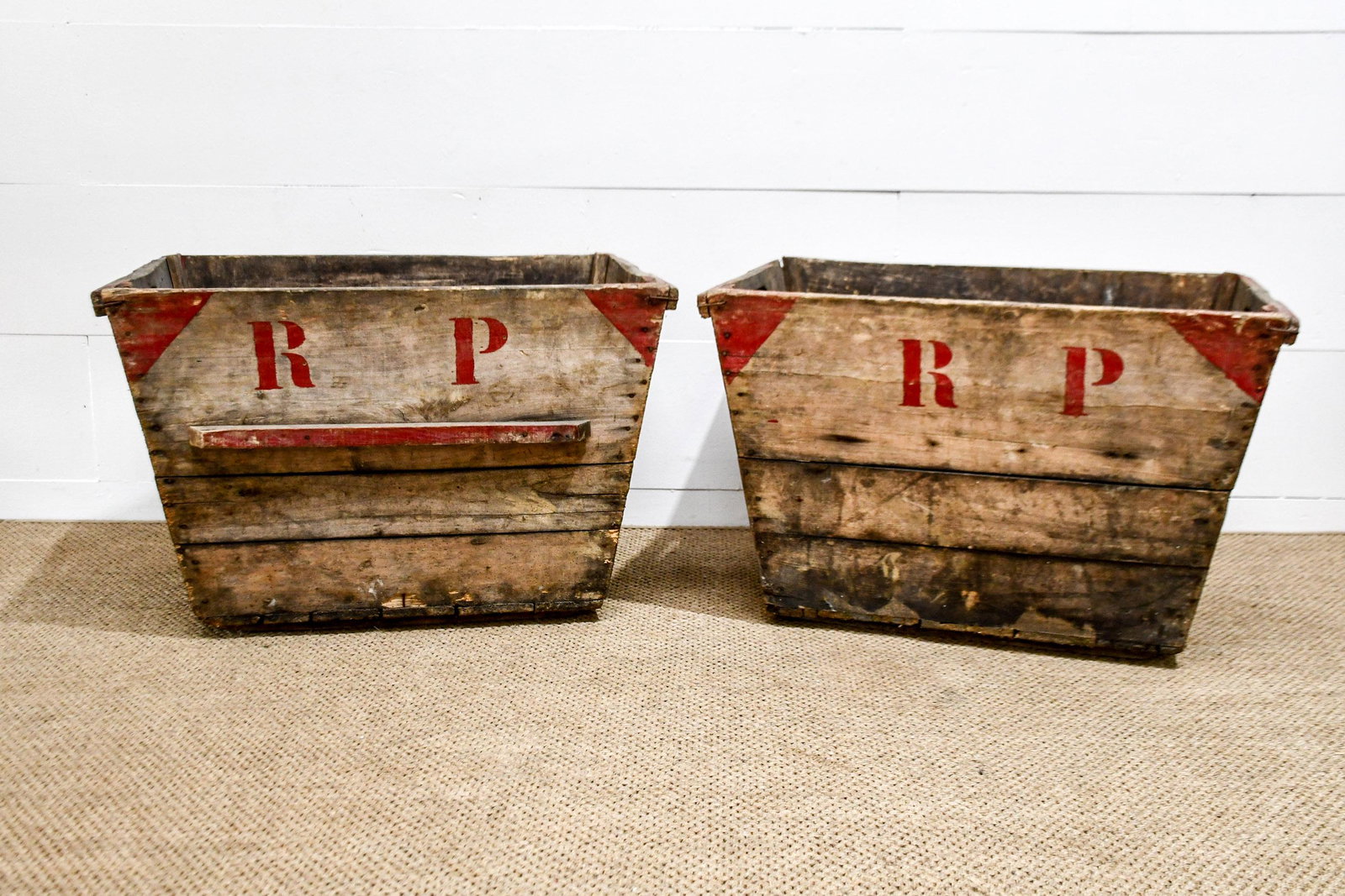 Pair of French Grape Gathering Wooden Totes 21"H,   32" (1 of 7)