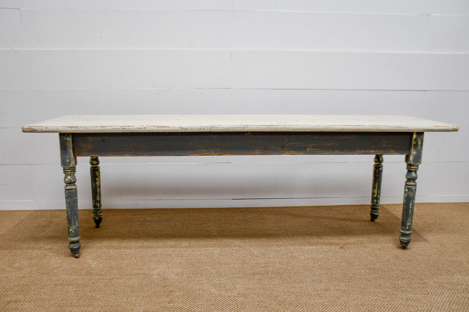 Gray Painted Farm Table w/ White Top 30 1/2"H,   93"  x (1 of 4)