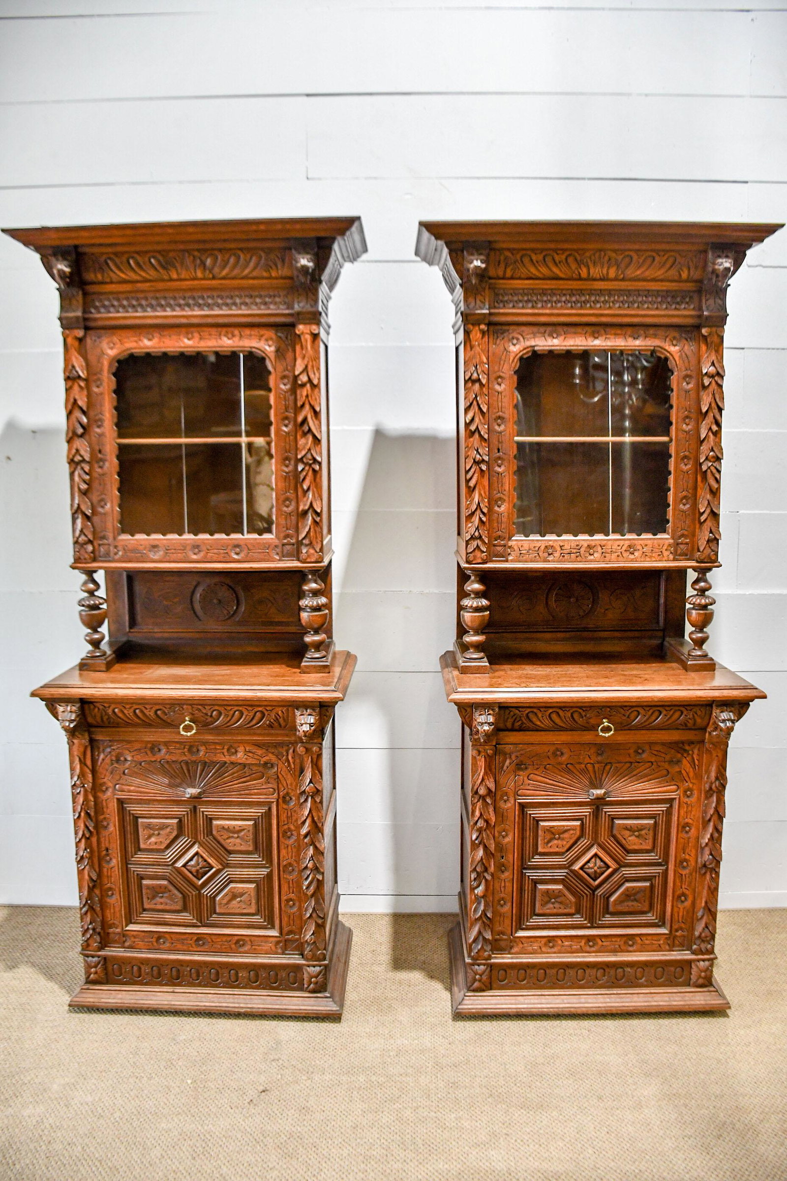 Pair of 19th C. Carved French Cupboards 92 1/2"H,   35 (1 of 8)